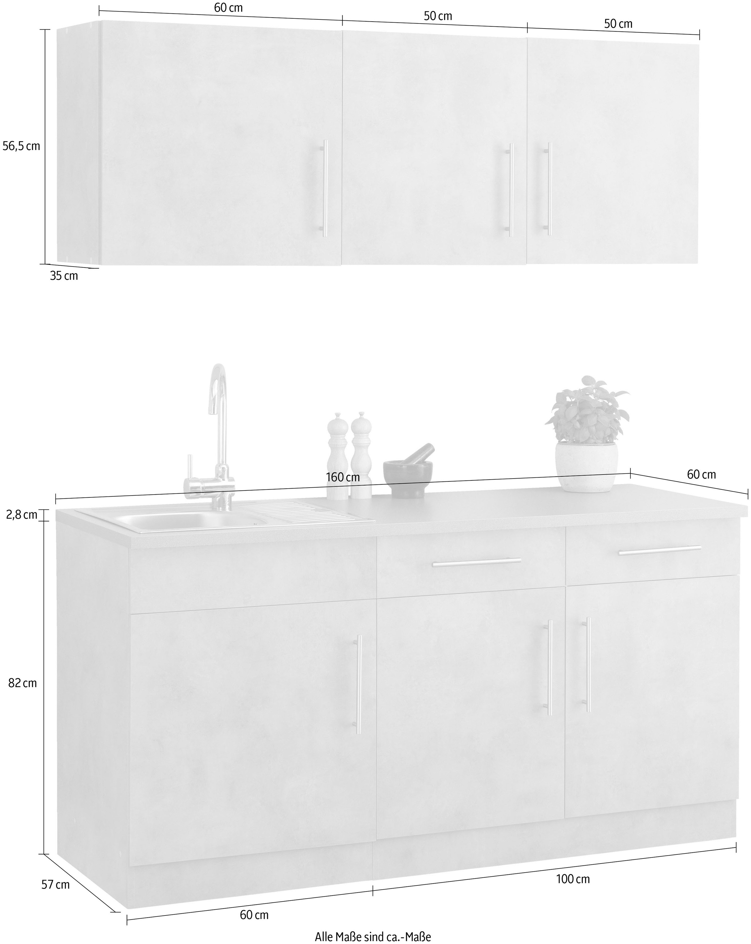 wiho Küchen Pantryküche »Cali«, ohne E-Geräte, Breite 160 cm
