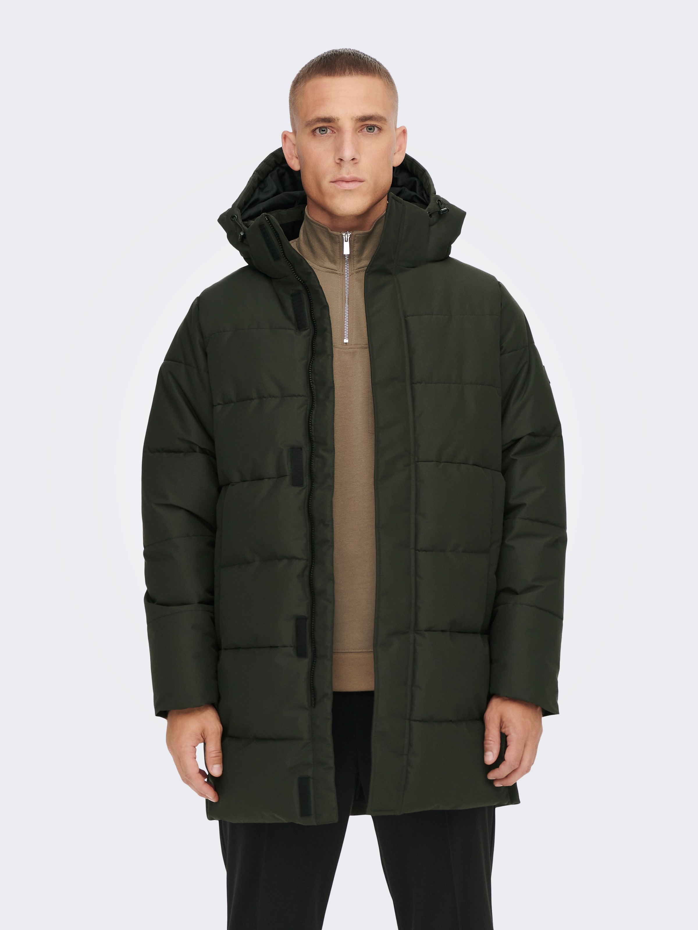ONLY & SONS Steppjacke »ONSCARL LIFE LONG QUILTED COAT NOOS OTW« mit Kapuze