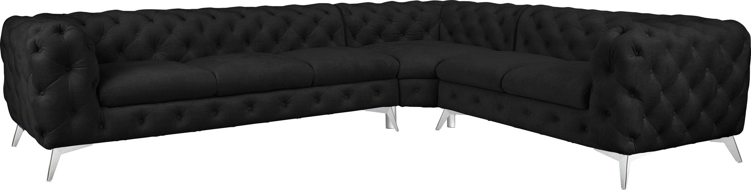 Leonique Chesterfield-Sofa »Ecksofa GLYNIS L-Form mit Wellenunterfederung, Maße B/T/H 323/264/75cm«, aufwändige Knopfheftung, moderne Chesterfield Optik, Fußfarbe wählbar