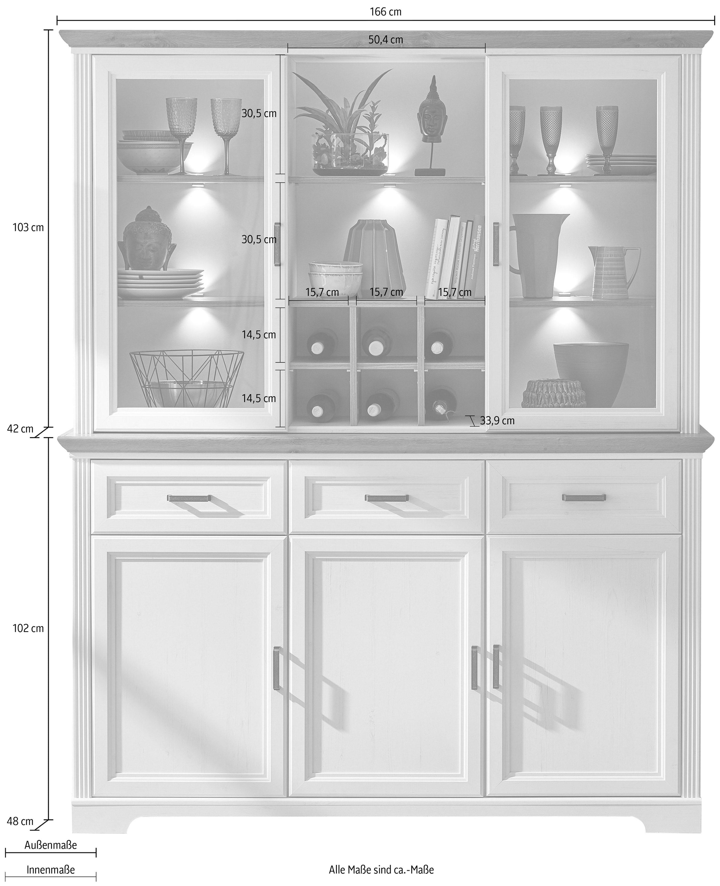 Innostyle Vitrine »Jasmin«, (1 Sideboard und 1 Aufsatzvitrine), 2-teilig