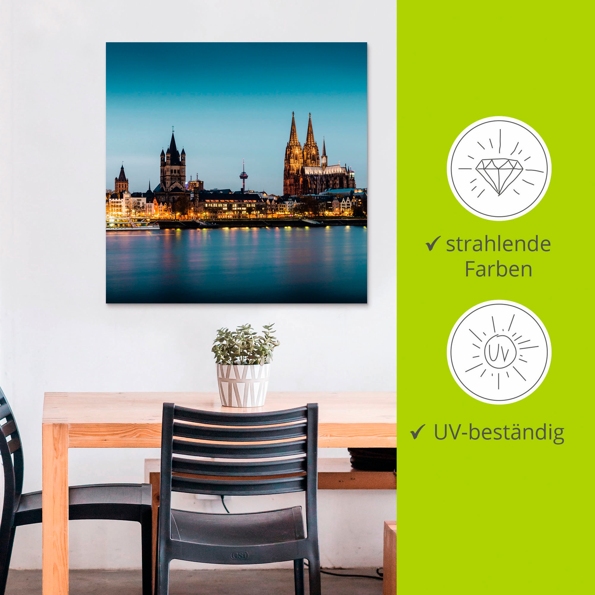 Artland Alu-Dibond-Druck »Köln Rheinpromenade« Deutschland 1 Stk. tlg. für Innen- und Außenbereich geeignet, Outdoorbild