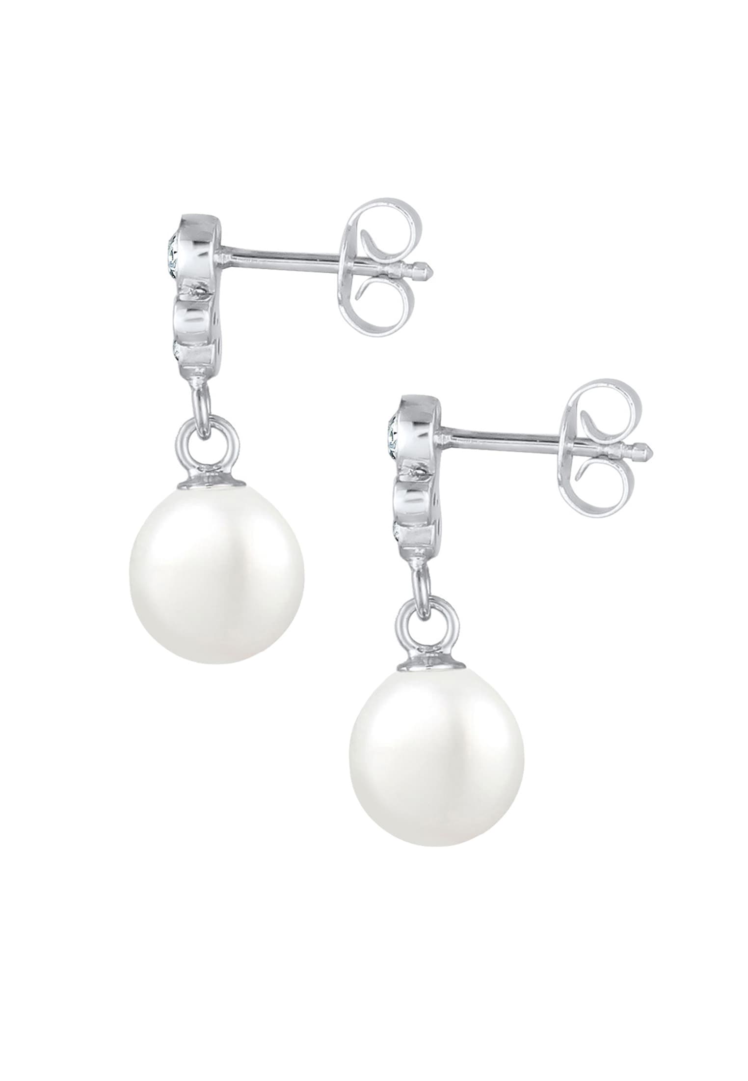 Elli Paar Ohrhänger »Ohrringe Ohrhänger kurz Muschelkernperle Glas Kristalle Weiß 925 Sterling Silver«