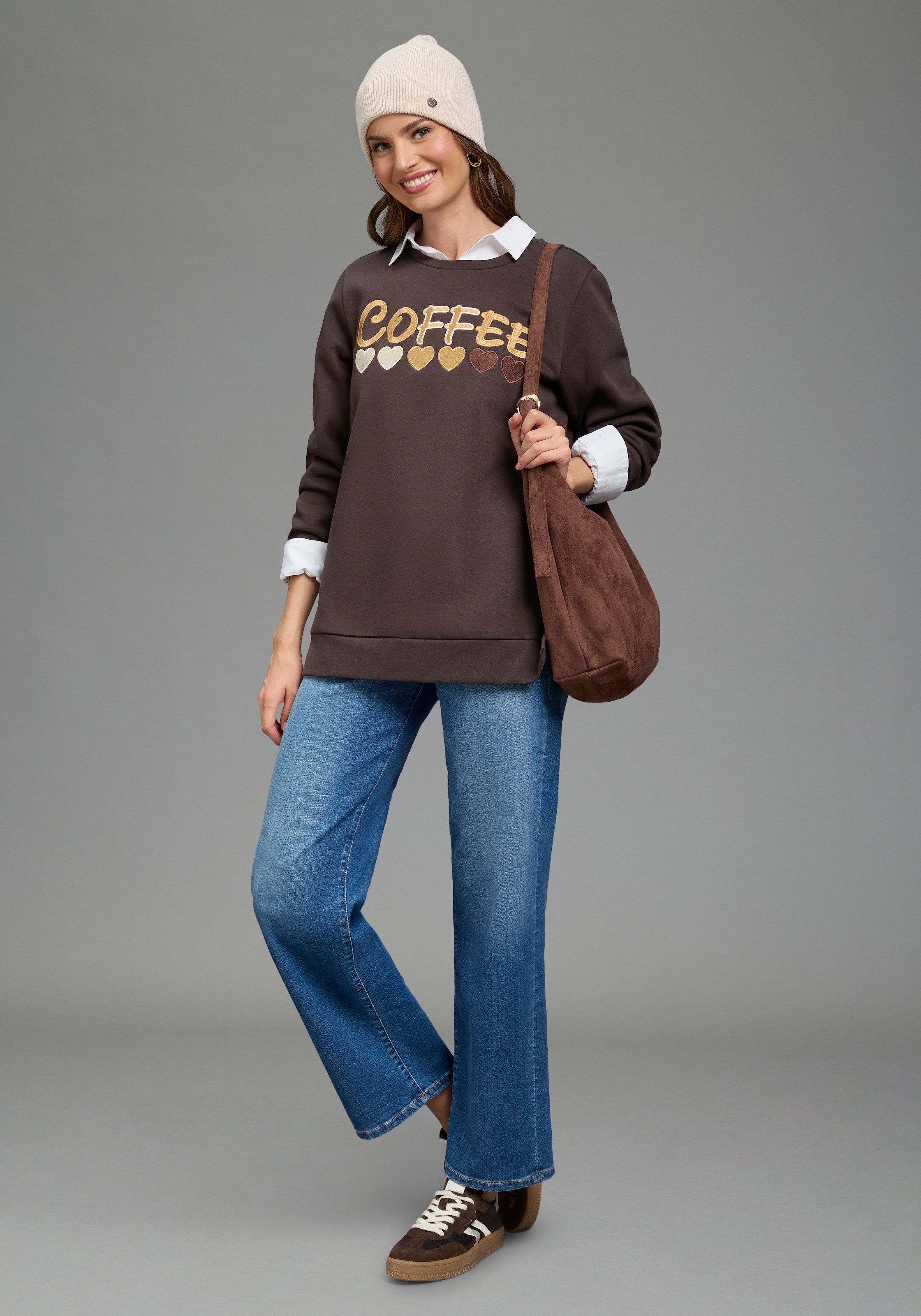 Laura Scott Longsweatshirt , mit Seitenschlitzen und hochwertiger Stickerei
