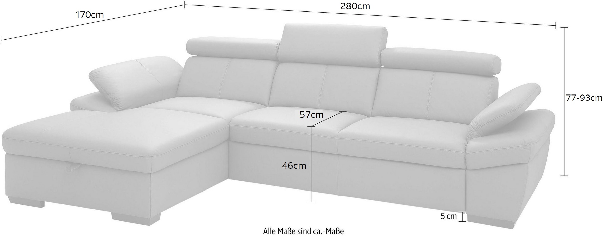 exxpo - sofa fashion Ecksofa »Salerno, Funktionssofa, Breite 280cm, hoher Sitzkomfort, L-Form« inkl. Kopf- und Armteilverstellung, wahlweise mit Bettfunktion