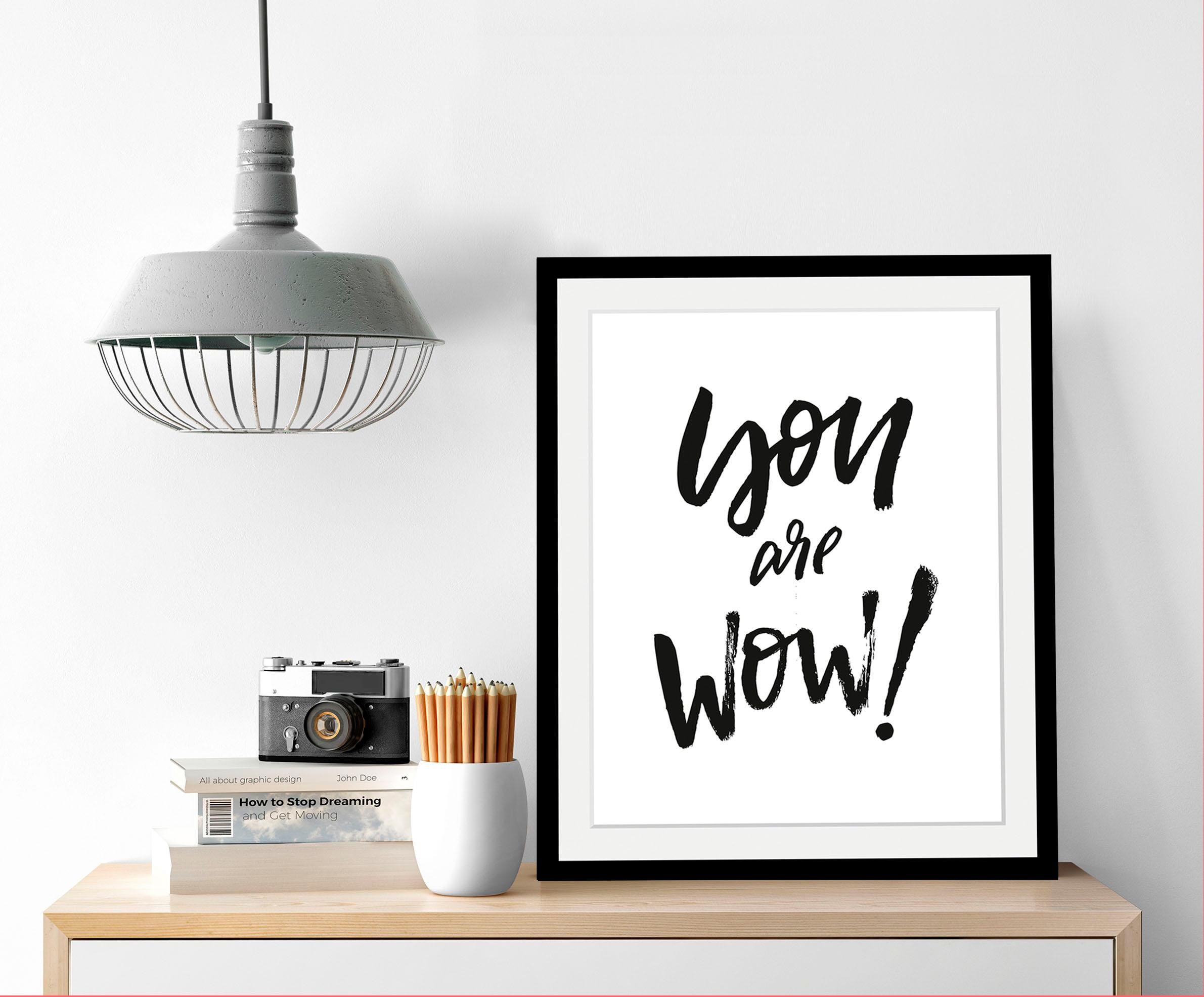queence Bild »Spruch« Motivationsbilder | Schriftzug | Schwarz-Weiß HD Premium Poster-Druck inkl. Holzrahmen