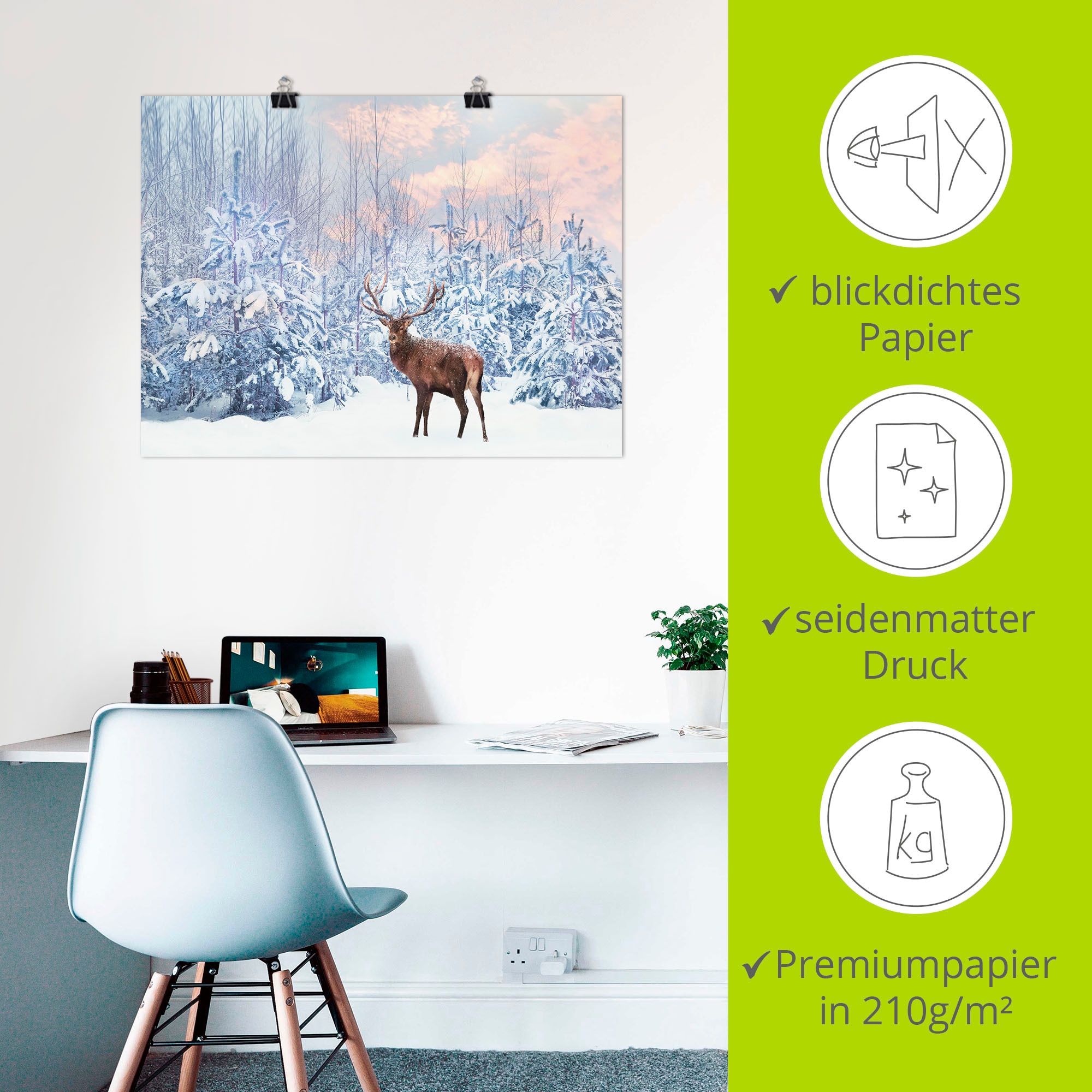 Artland Wandbild »Hirsch im Winterwald«, Hirschbilder, (1 St.), als Leinwandbild, Poster in verschied. Größen