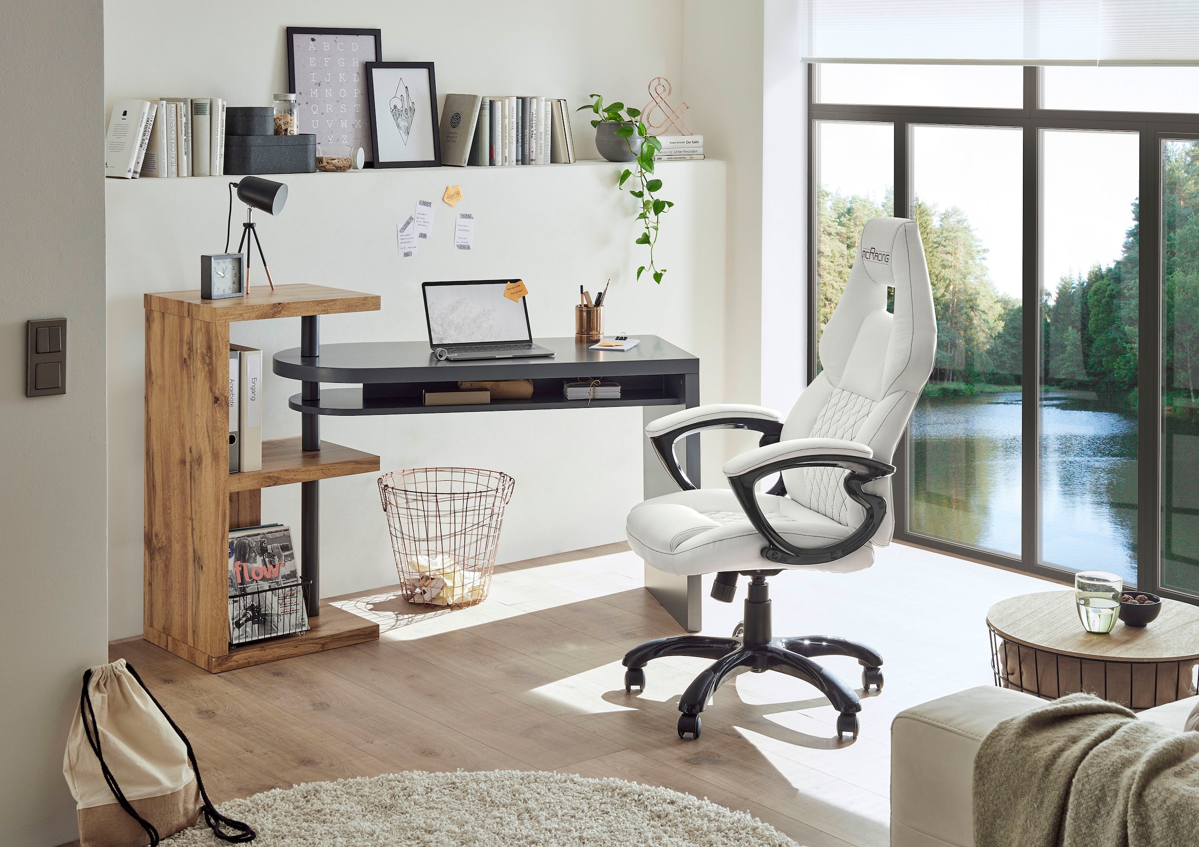 MCA furniture Schreibtisch »Moura«, mit Regalelment weiß hochglanz, Tischplatte schwenkbar, Breite 145 cm