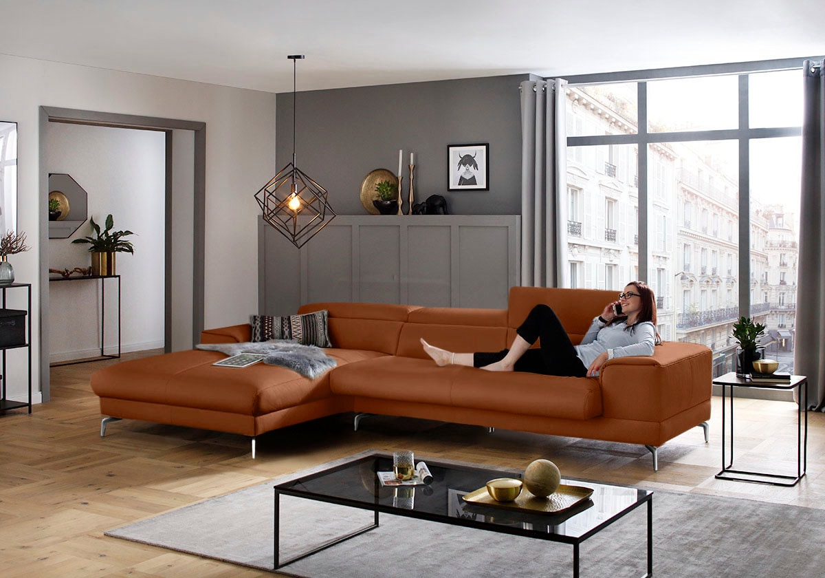 W.SCHILLIG Ecksofa »piedroo, Designsofa mit tollem Sitzkomfort, elegant und bequem, L-Form«, Kopfteilverstellung, wahlweise mit Sitztiefenverstellung, Breite 343cm