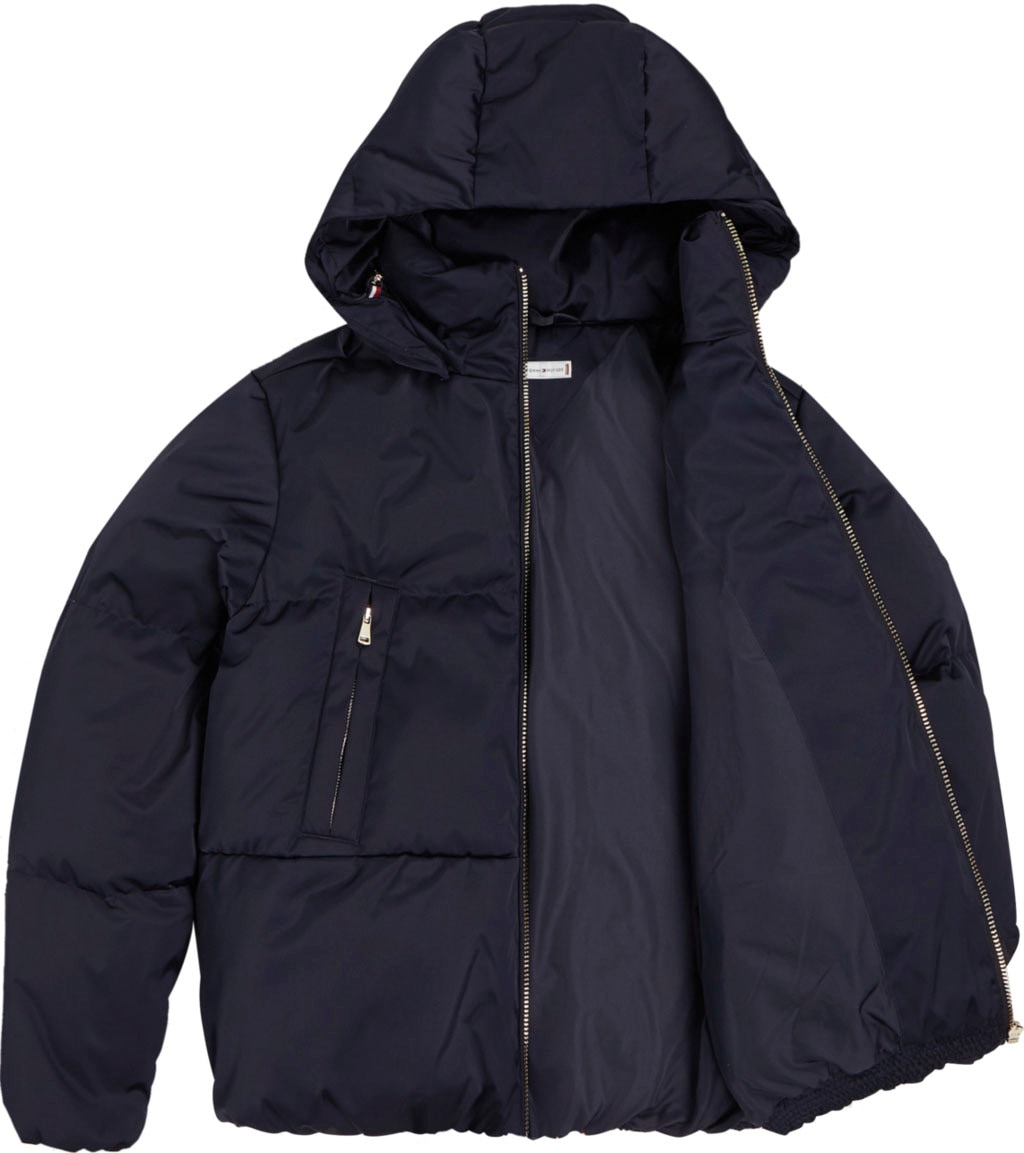 Tommy Hilfiger Steppjacke »SATEEN DOWN HOODED JACKET«, mit Kapuze, mit Tommy  Hilfiger Schriftzug bei OTTO