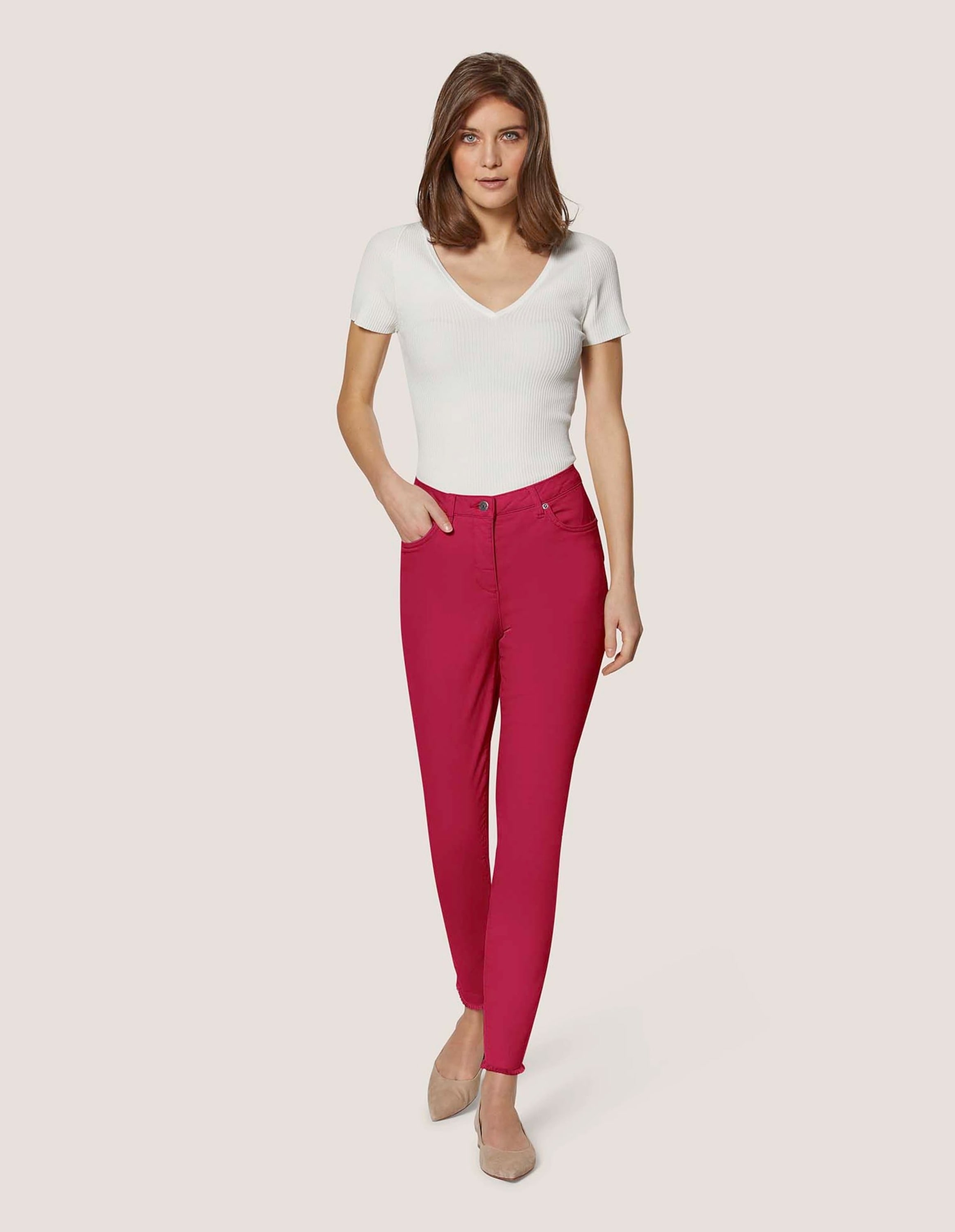 MADELEINE Regular-fit-Jeans »Jeans Mid Waist Skinny-Hose mit Fransen«