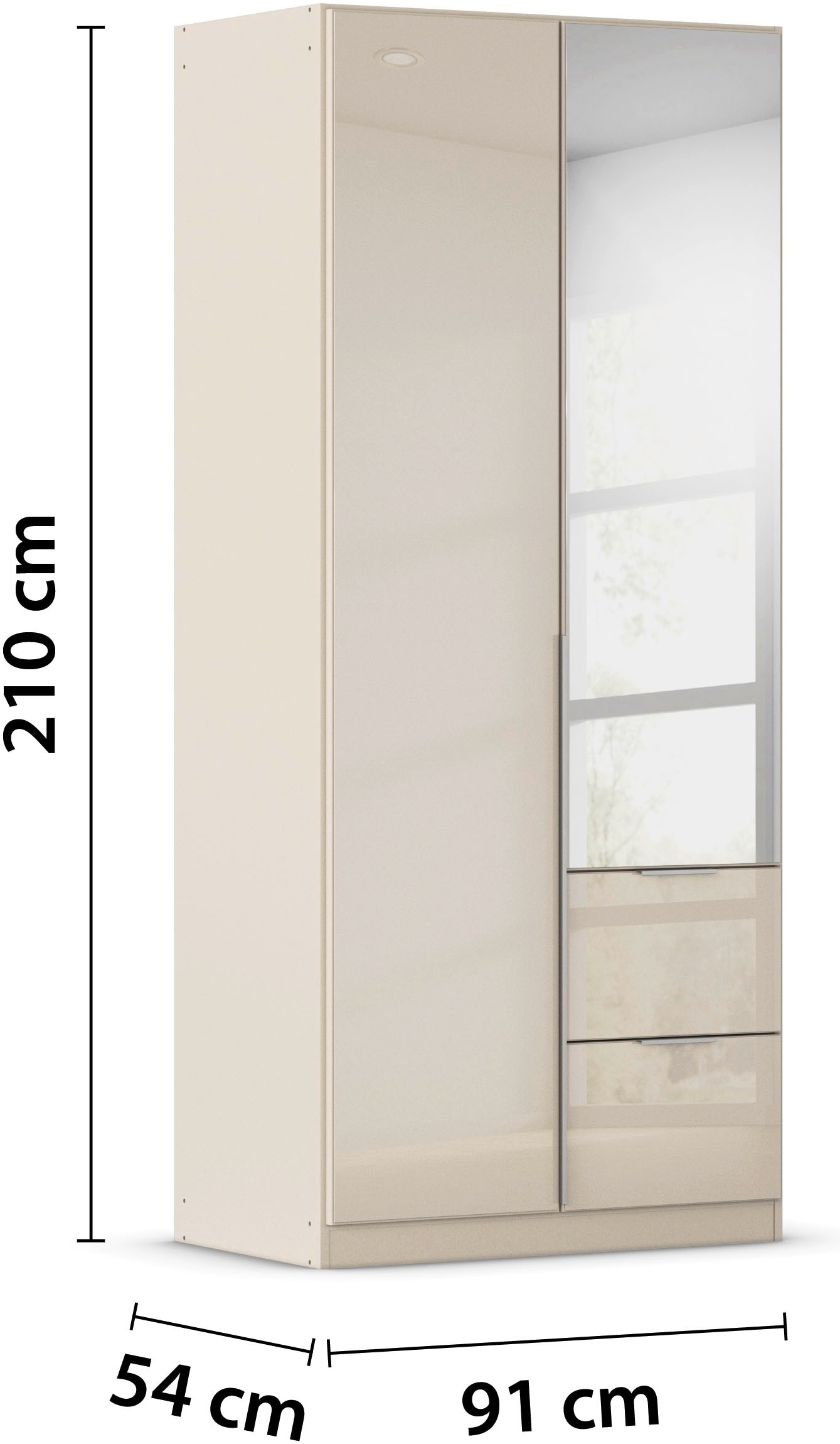 rauch Drehtürenschrank »Kleiderschrank Kleiderschränke Schrank Garderobe AGORDO mit Glasfront« in zwei Griff-Farben, Breiten 91-360 cm,  mit Außenschubkästen, in 7 Breiten und 2 Höhen MADE IN GERMANY