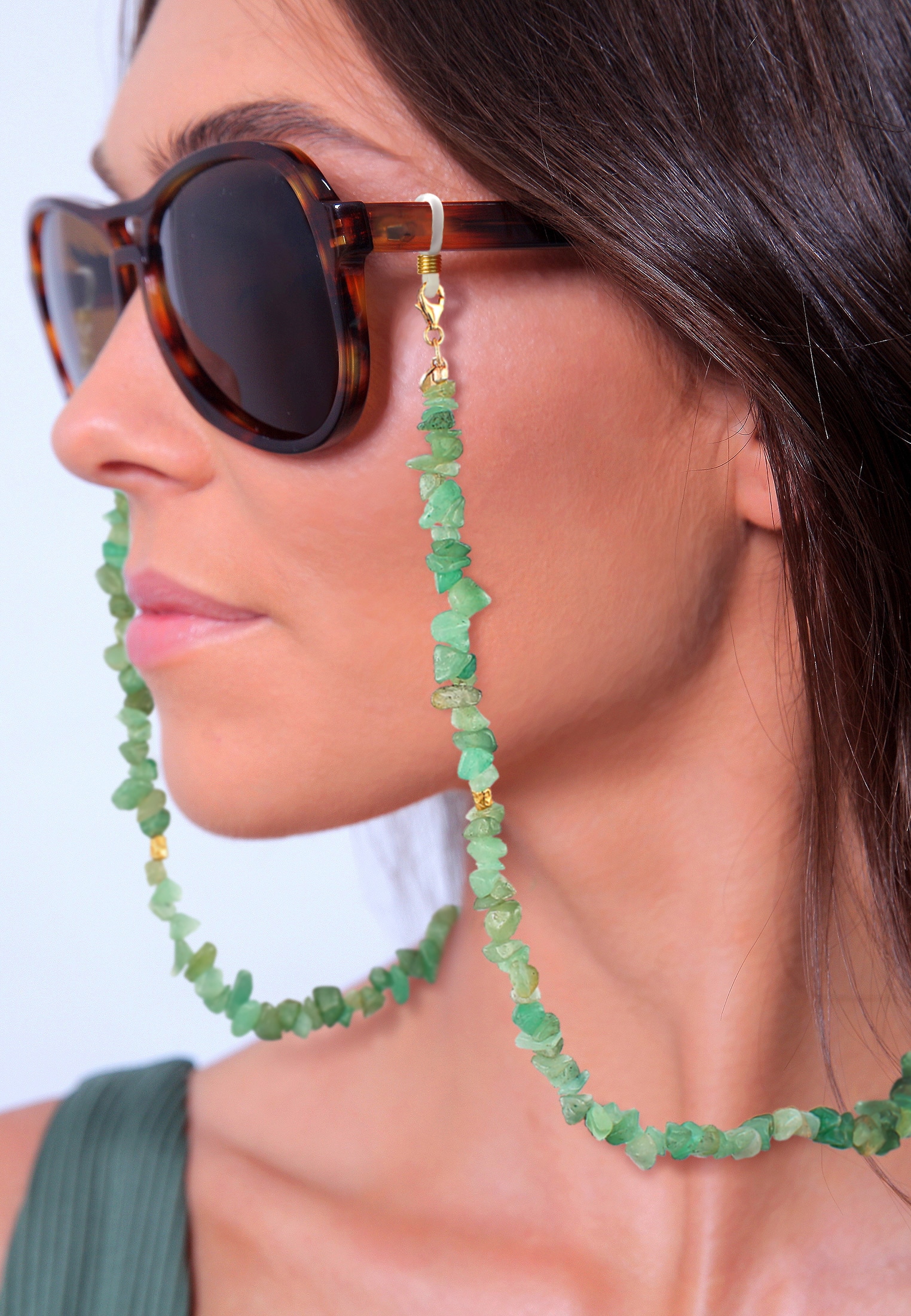 Elli Premium Schmuckset »Schmuckzubehör Brillenkette Aventurin Beads 925 Silber«