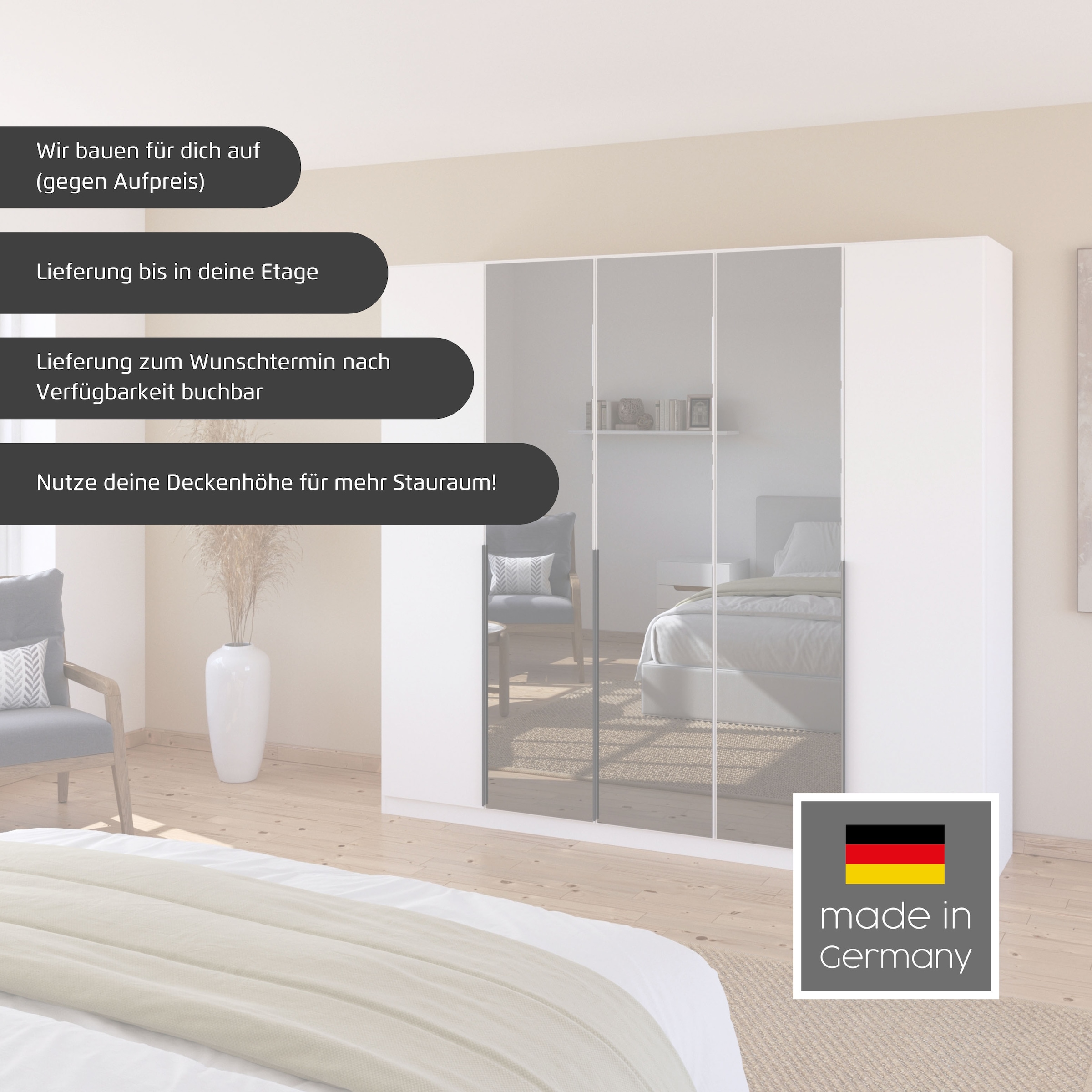 INOSIGN BY RAUCH Drehtürenschrank »Ferris Schrank Breite 2,10m BESTSELLER Schlafzimmerschrank«, Kleiderschrank mit Spiegel in den Ausführungen BASIC/CLASSIC/PREMIUM