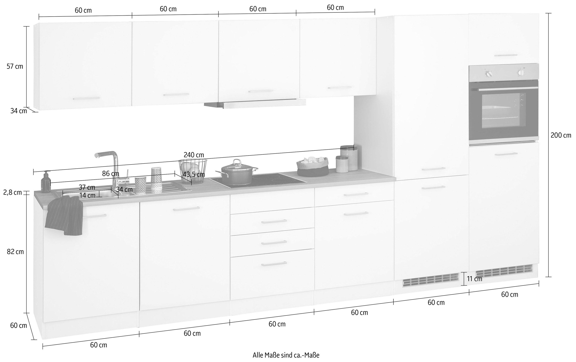 KOCHSTATION Küchenzeile »KS-Visby«, mit E-Geräten, 330 cm,inkl. Kühl/Gefrierkombination und Geschirrspüler