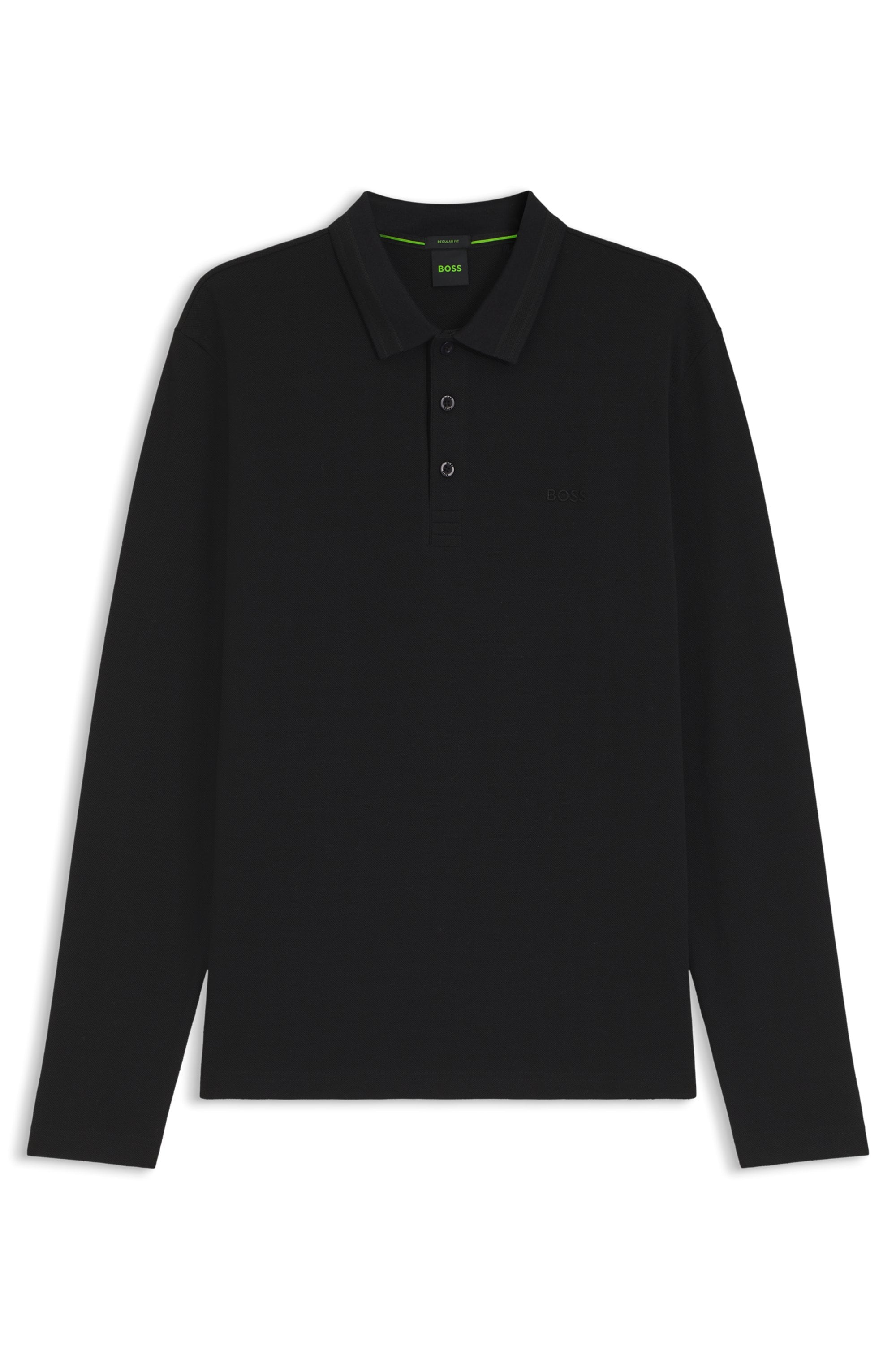 BOSS GREEN Langarm-Poloshirt »Plisy«, mit Streifen am Kragen