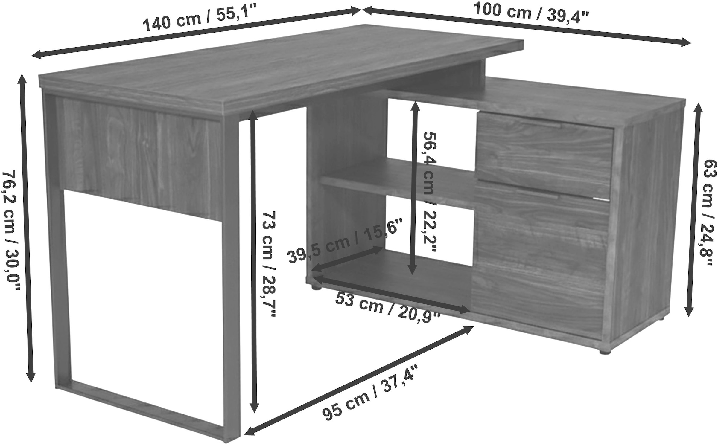 Jahnke Eckschreibtisch »LOOP C 140 E« Eckschreibtisch, 1 offenes Fach, 1 Schublade+1 Tür, Breite: 140 cm