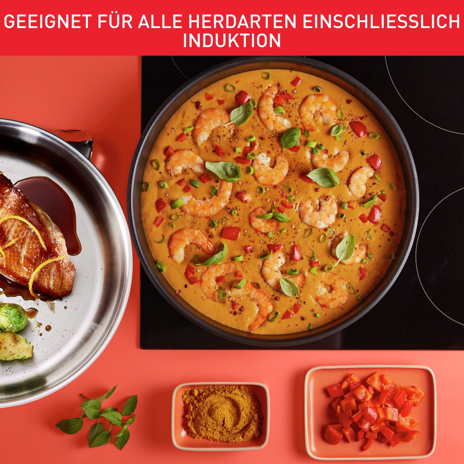 Tefal Pfannen-Set »Ingenio Preference«, Edelstahl, (Set, 3 tlg., Tefal Ingenio Preference Pfannenset, 2 teilig, Ø 24, 28 cm, 1 Griff), stapelbar, Antihaftversiegelung, Induktion, Made in France, kompakt