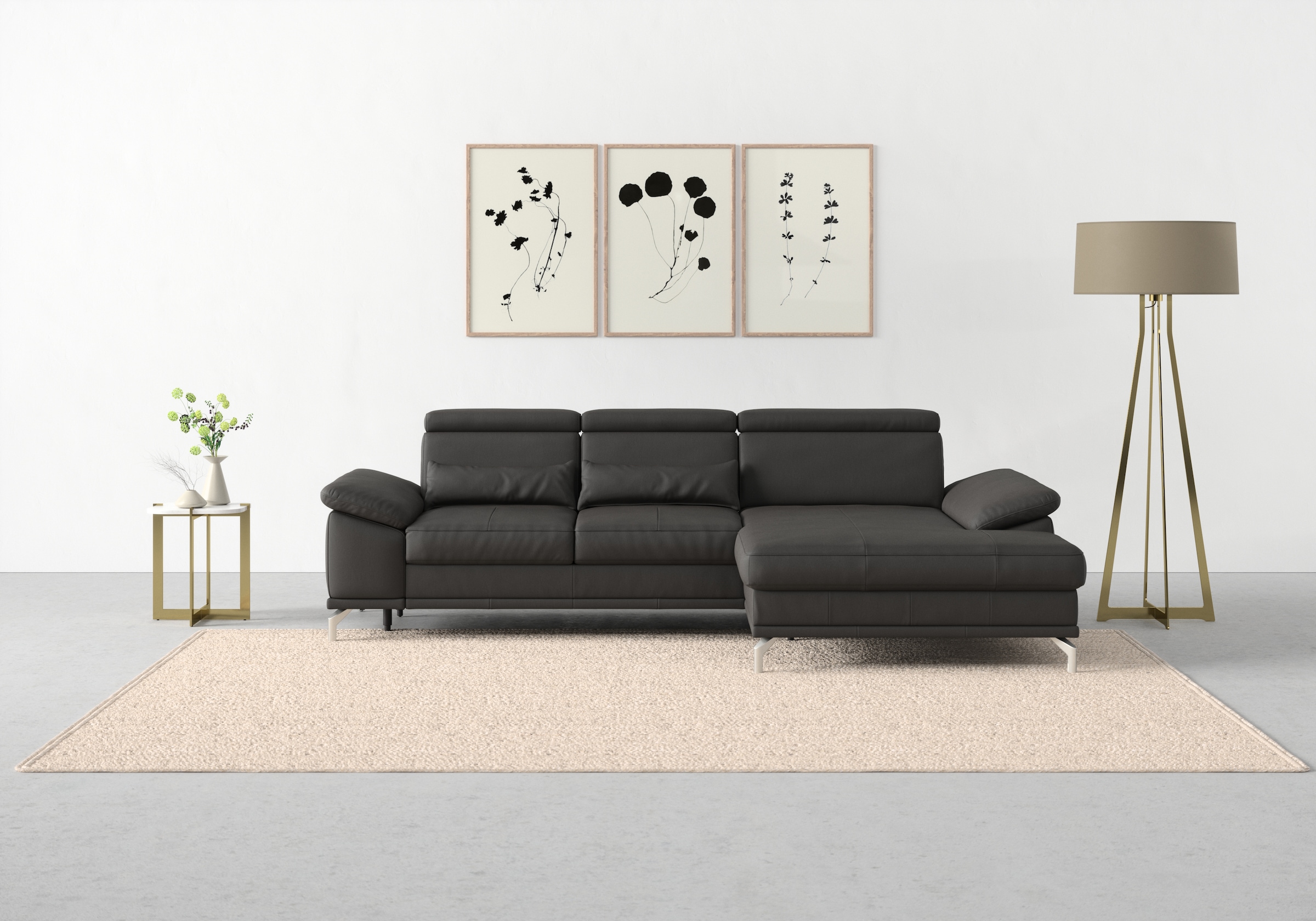 sit&more Ecksofa »Cabrio L-Form, B: 295 cm, mit Sitztiefen-, Arm- & Kopfteilverstellung« Leder, 2 Nierenkissen, Federkern, optional Schlaffunktion und Stauraum