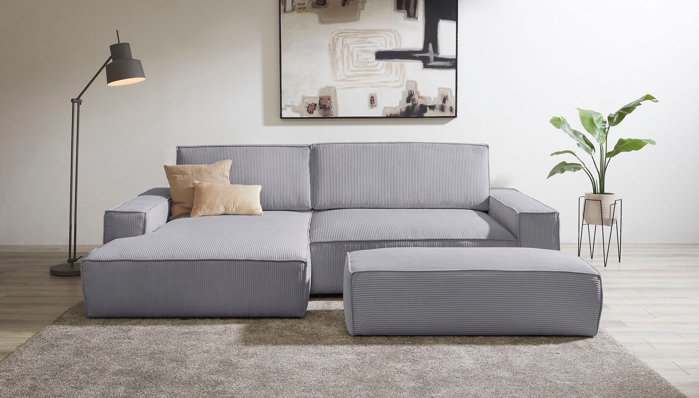 Home affaire Polsterecke »NEU: SHERWOOD XXL tief, L-Form mit Schlaffunktion, Big-Sofa mit Hocker«, (Set, 2 St.), stellbar zum Schlafsofa (Krokodilverbinder), Cord, Leinenoptik