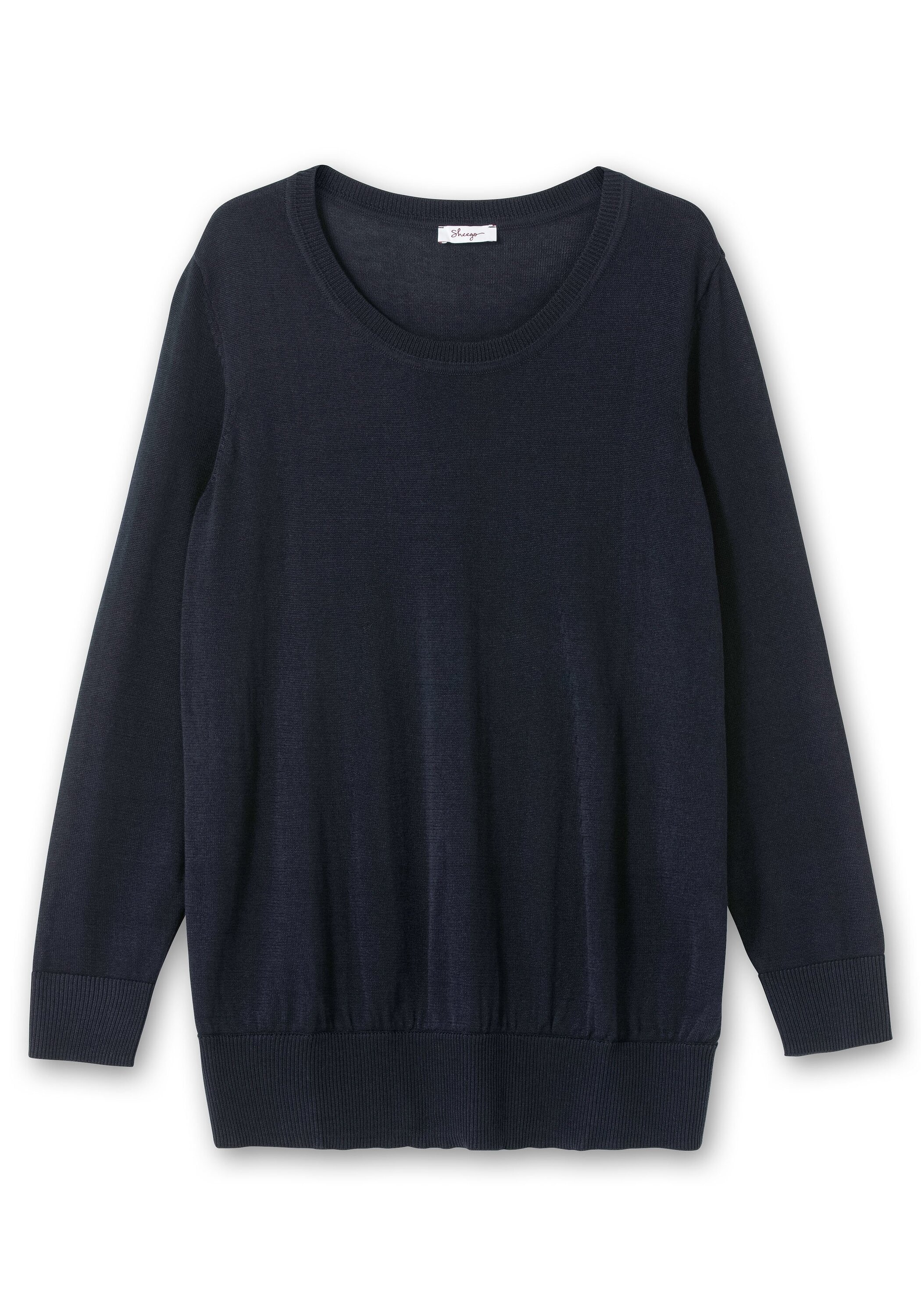Sheego Rundhalspullover »Pullover aus leichtem Strick, mit Rippbund«, aus leichtem Strick, mit Rippbund