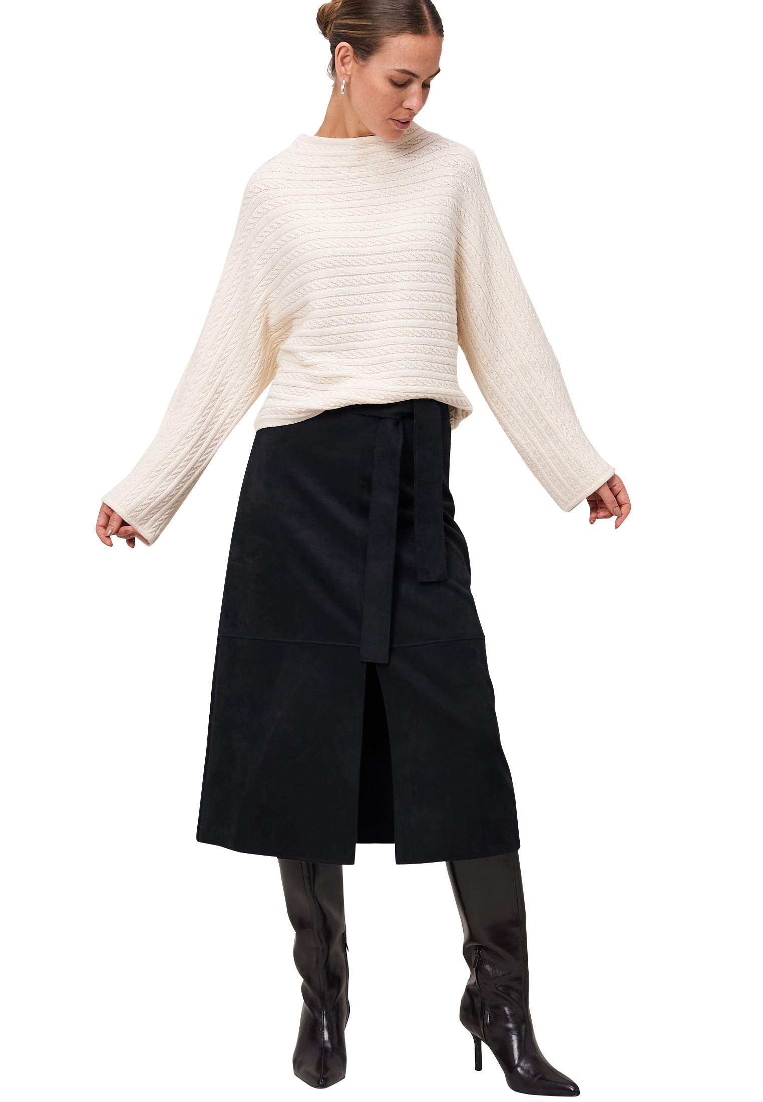 Zero Rundhalspullover »Pullover mit Zopfmuster«
