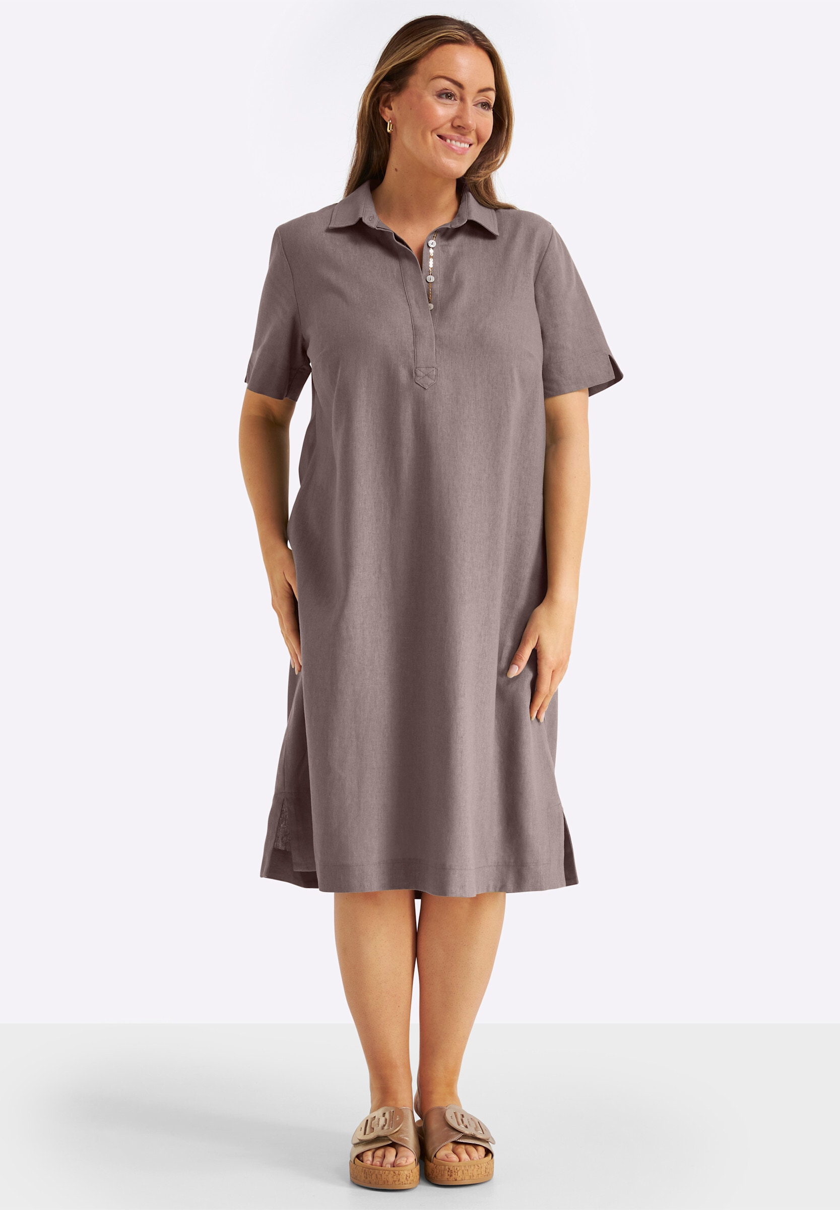 Sheego Sommerkleid »Leinenkleid A-Linien-Kleid im Leinen-Mix« Ohne Taschen