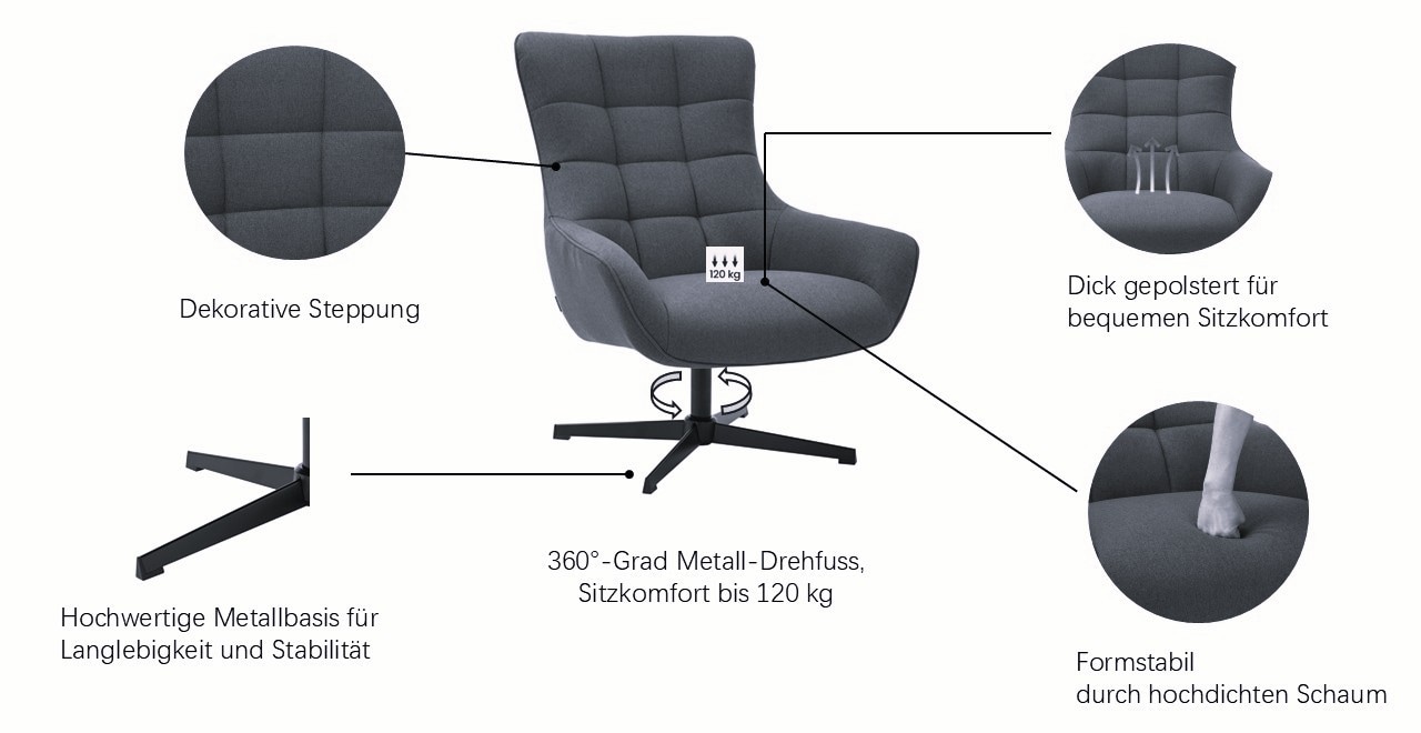 OTTO home Ohrensessel »LEMOORE - OTTO. Verlässliche Qualität.« Relaxsessel, TV-Sessel, 360° Grad drehbar, Feinstruktur