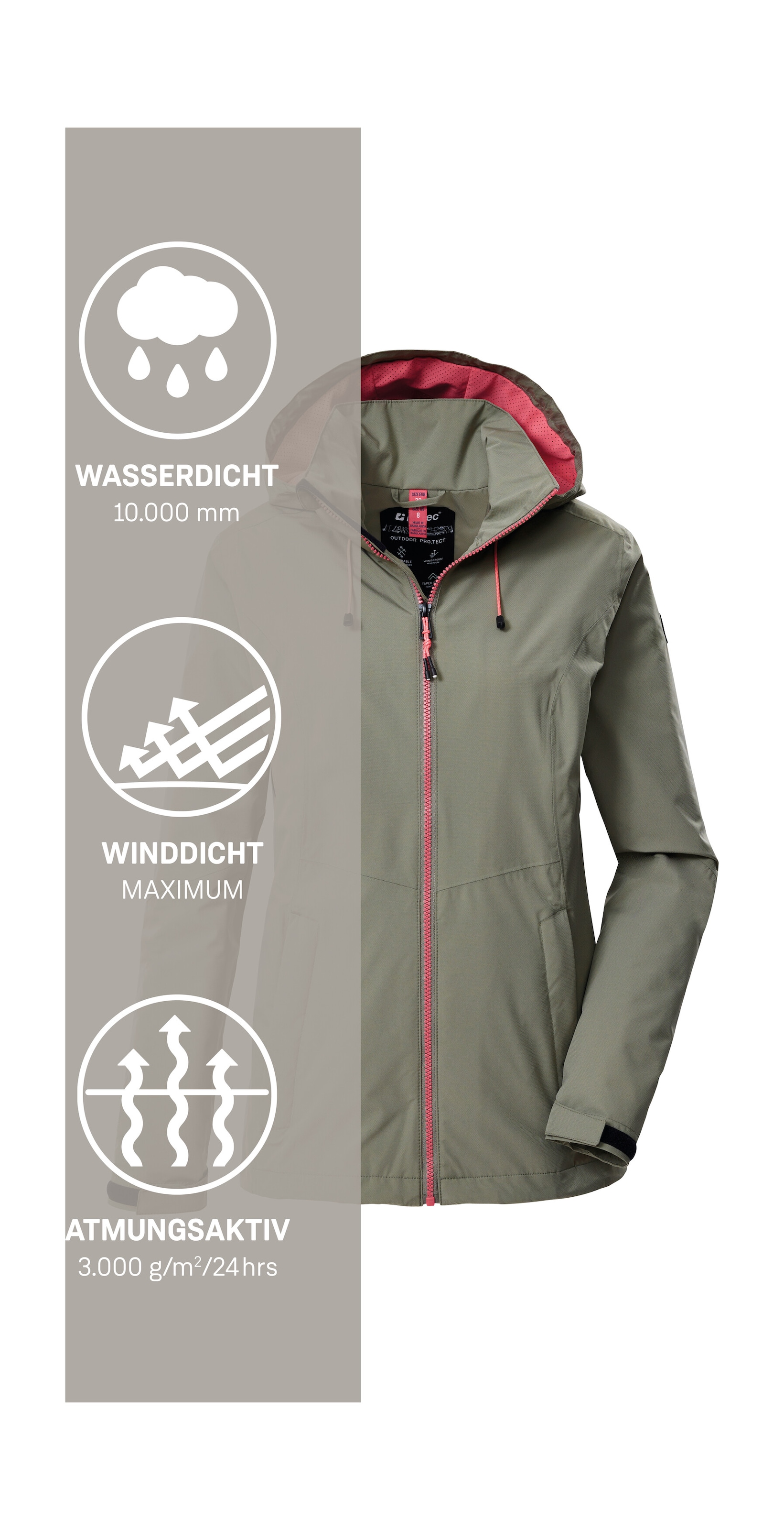 Killtec Outdoorjacke »Damen Regenjacke OOKS 1« Leichte, wasser- und winddichte Jacke, atmungsaktiv, abnehmbare Kapuze