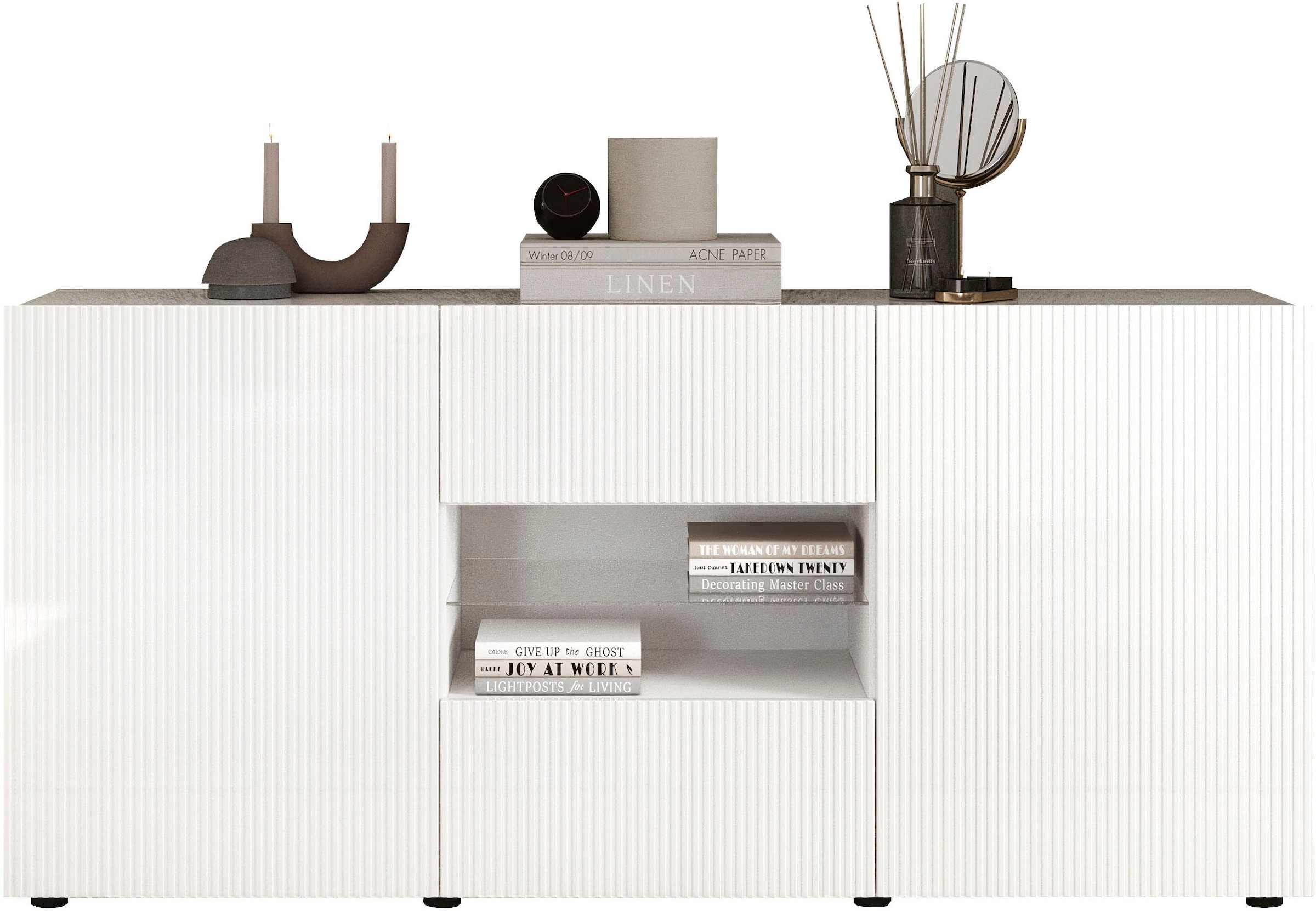 INOSIGN Sideboard »Rio Breite 181 cm, Kommode mit 2 Türen u. 2 Schubkästen,«, geriffelte MDF-Fronten, modern u. elegant, viel Stauraum