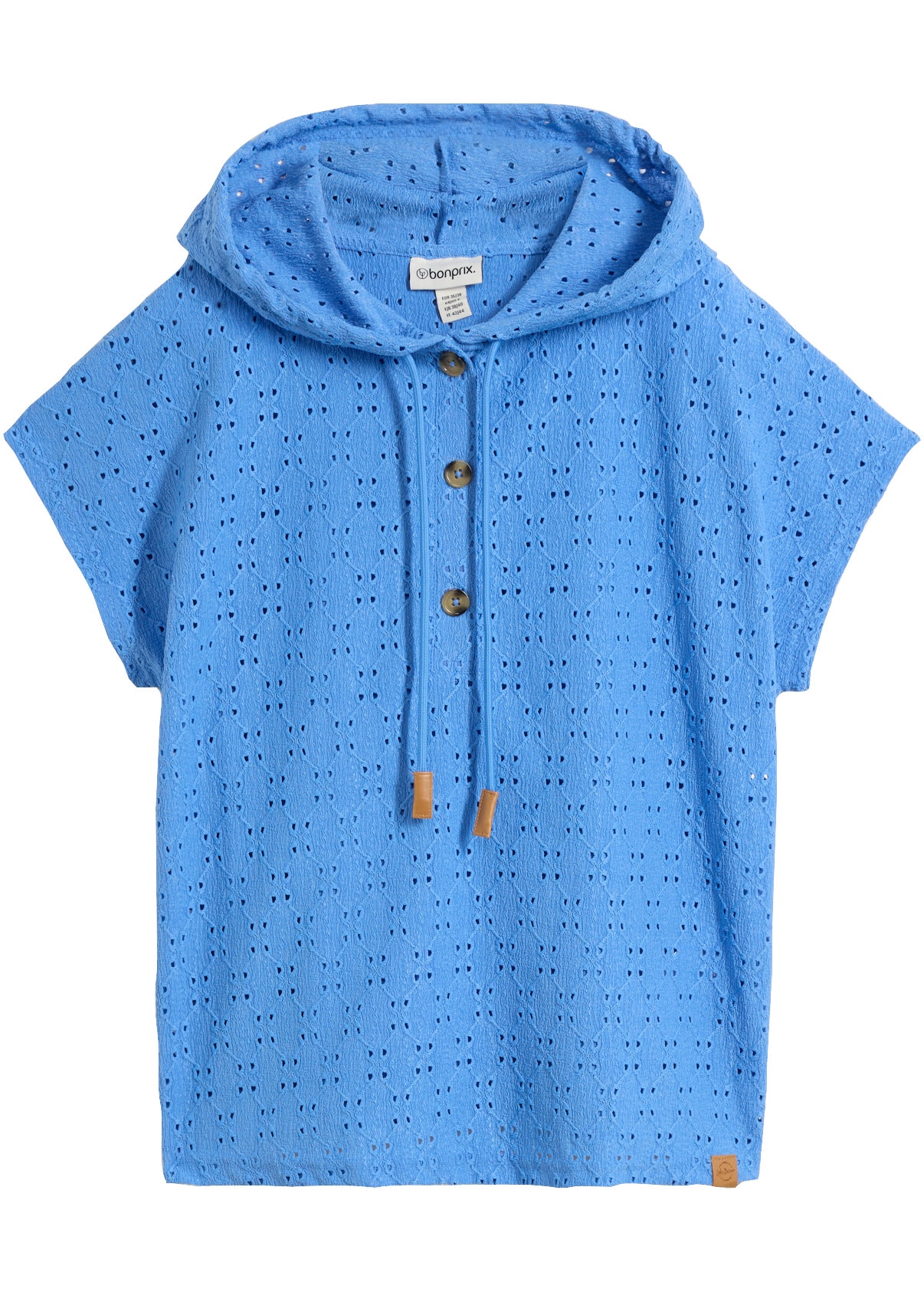 bonprix Henleyshirt lockerer Schnitt, Oversize-Passform, mit Kapuze, Kurzarm-Design