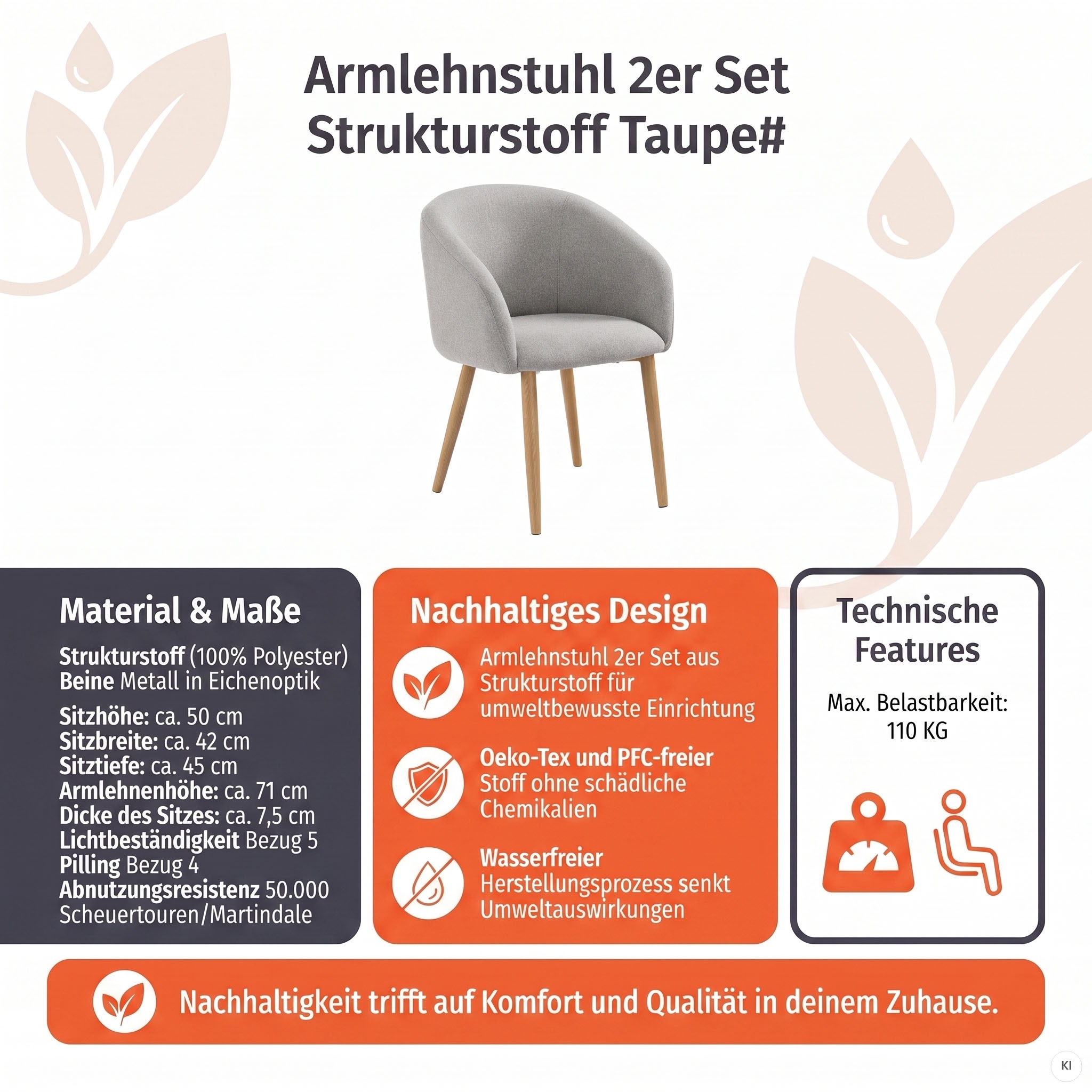 SalesFever Armlehnstuhl »Komfortabler Esszimmerstuhl mit Stil« (Set) 2 Stk.Oeko-Tex zertifiziert und PFC-frei