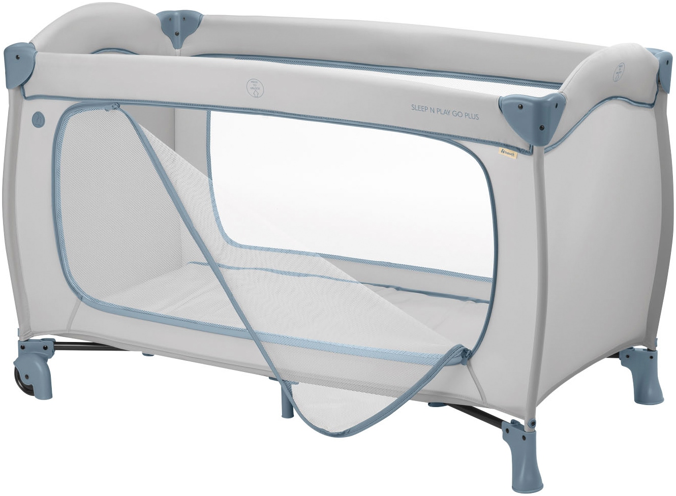 Hauck Baby-Reisebett »Sleep N Play Go Plus, Dusty Blue«, mit integrierten Rädern; Vorderausstieg