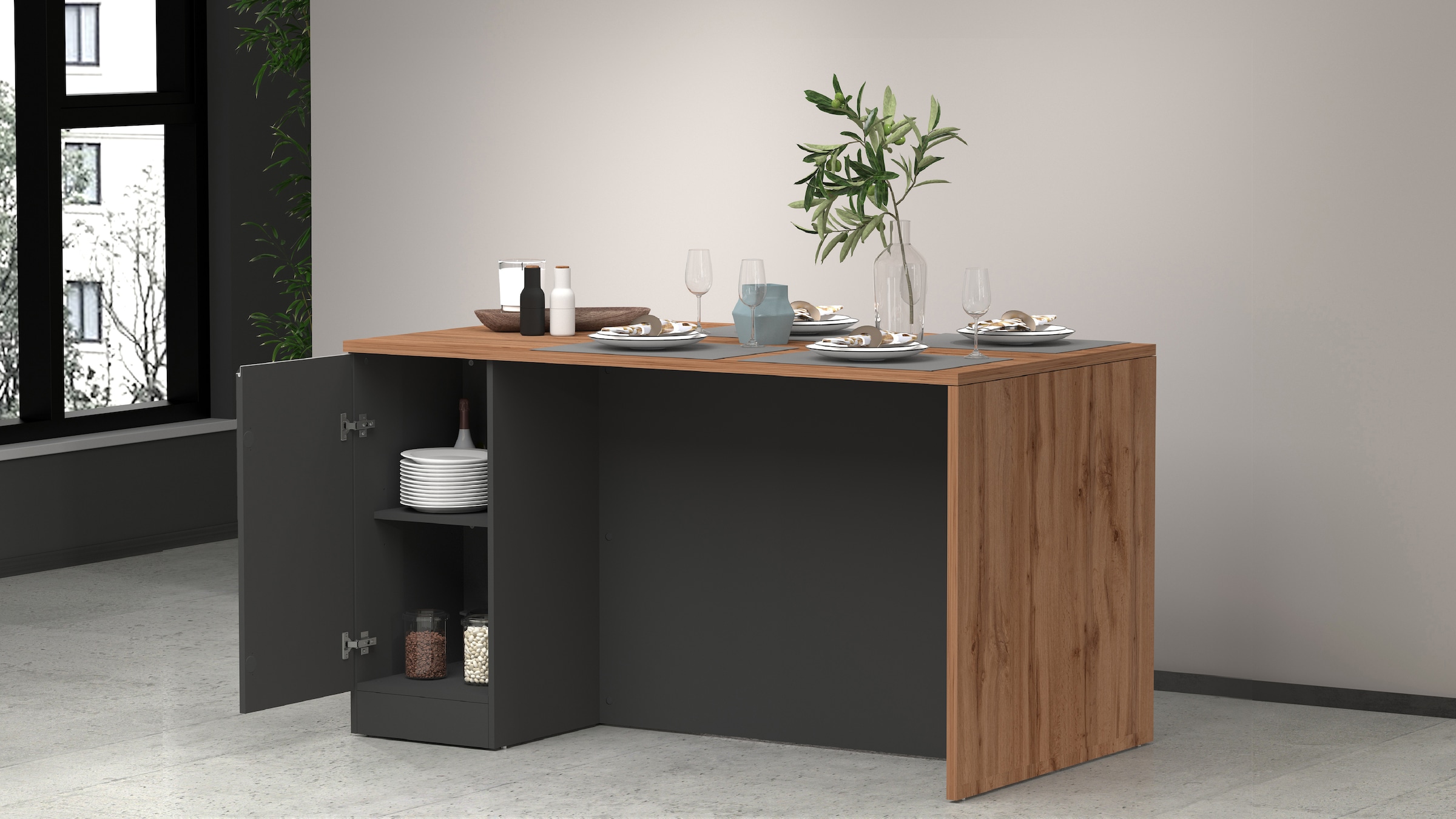 KOCHSTATION Kücheninsel »Sole,Kochinsel,Küchenarbeitsblock,Inselküche,Arbeitsinsel« Breite 160 cm mit 2 Türen,4 Fächer, Arbeitsplatte, Aluminiumgriff