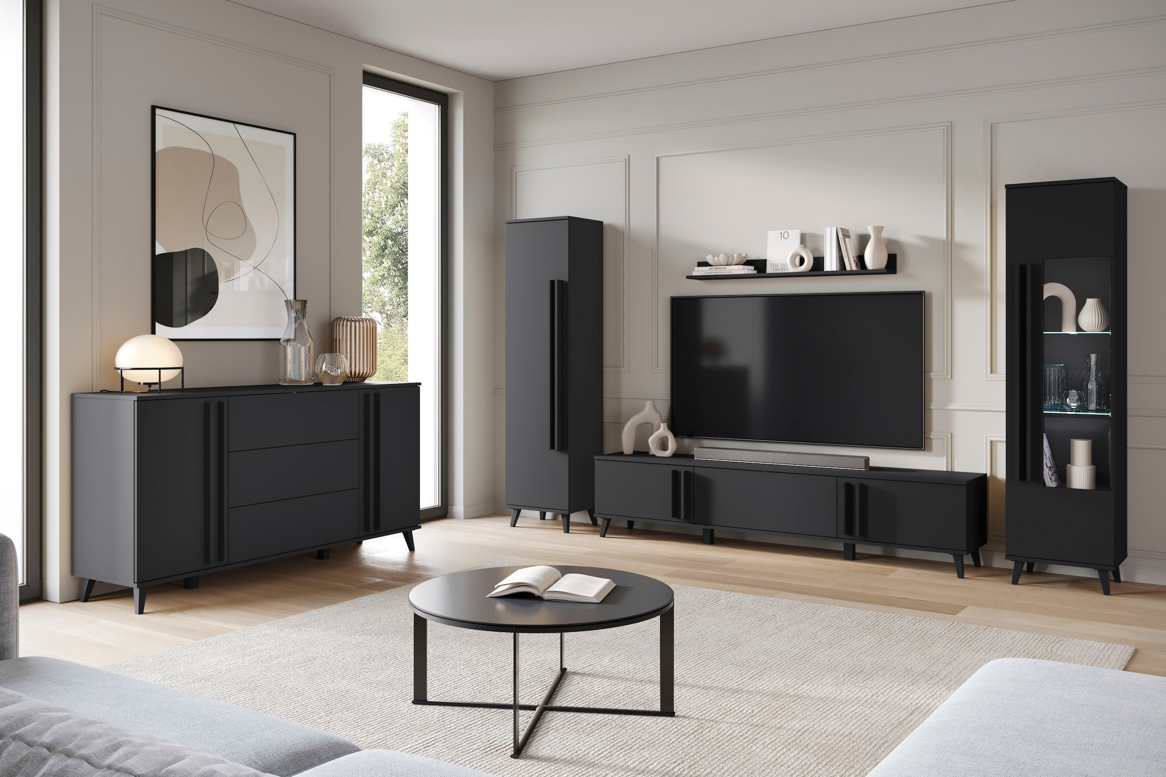 INOSIGN Sideboard »Helsinki, Kommode mit 2 Türen und 3 Schubladen, Breite 150 cm«, (1 St.), Push-to-Open-Schubladen, höhenverstellbare Einlegeböden