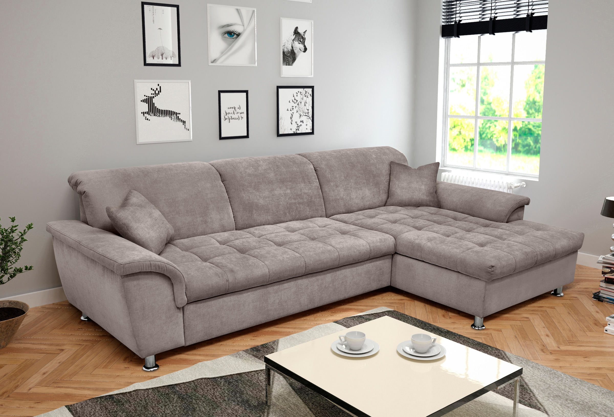 DOMO collection Ecksofa Franzi, wahlweise mit Bettfunktion, Bettkasten und Kopfteilverstellung