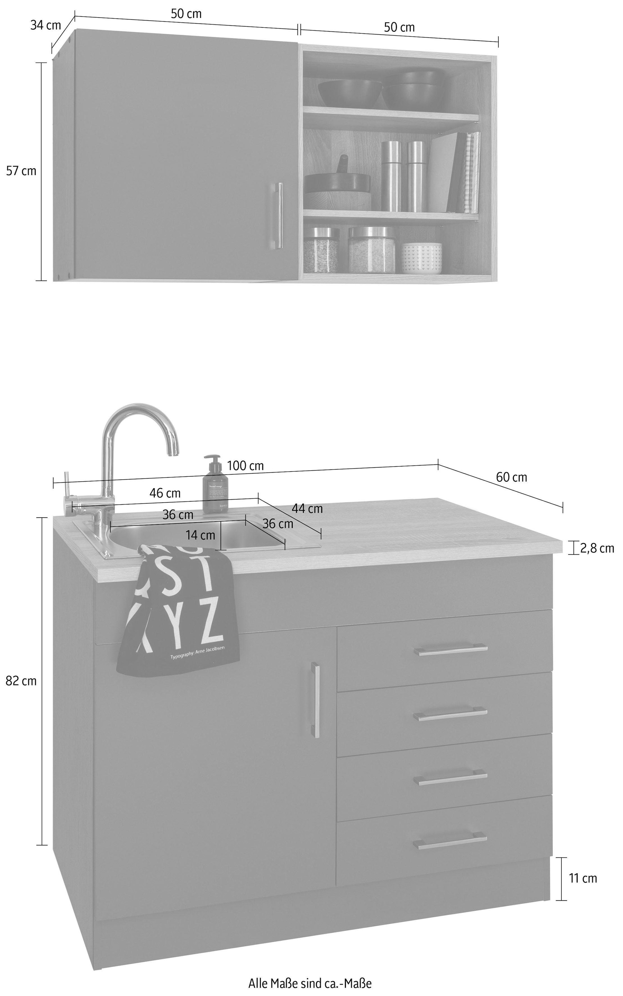 KOCHSTATION Pantryküche »KS-Mali« Breite 100 cm, wahlweise mit E-Geräten