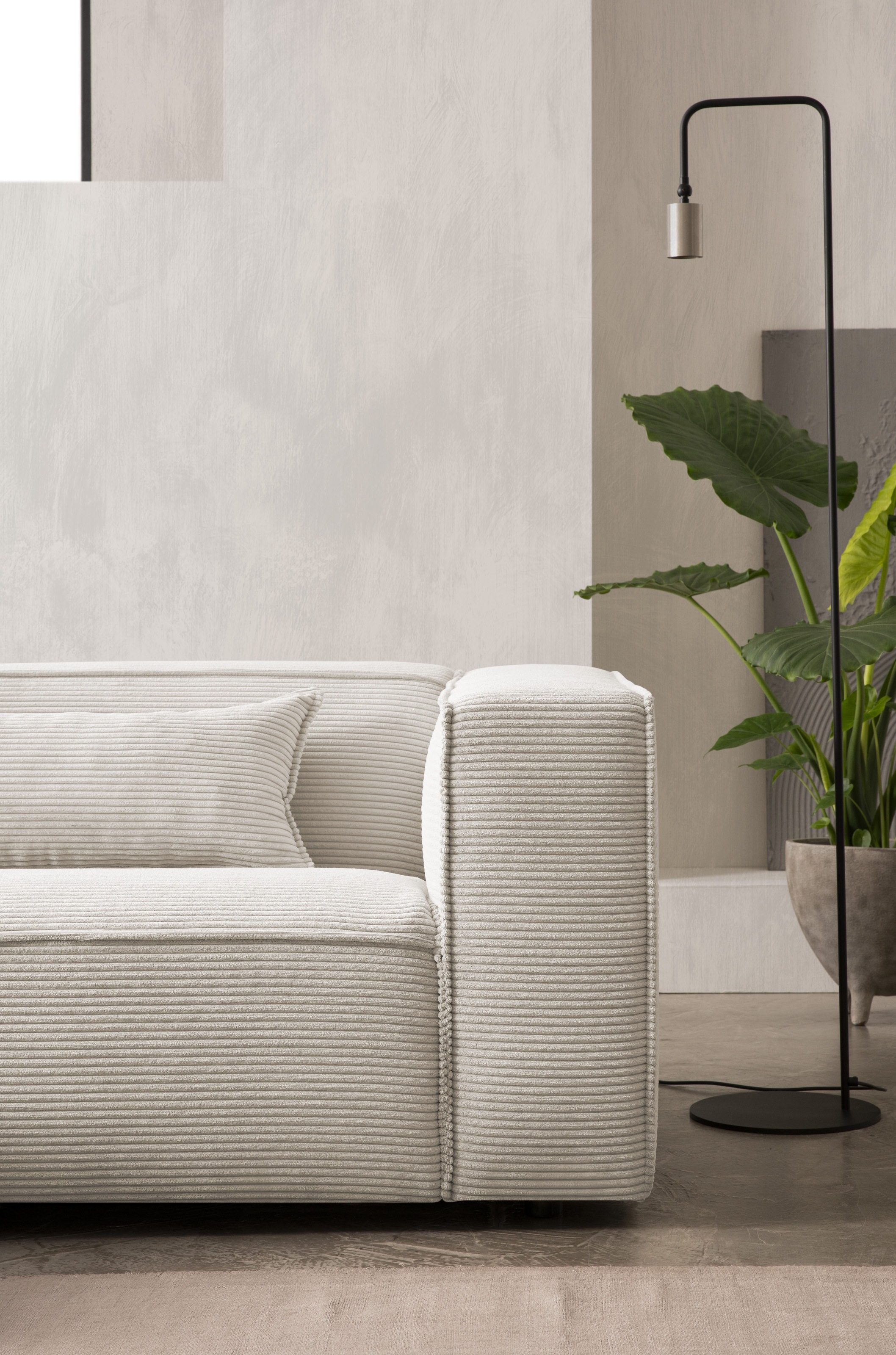 LeGer Home by Lena Gercke Ecksofa »PIARA mit Kedernaht in Cord oder Leinenoptik, moderne Couch in L-Form«, wahlweise Ottomane rechts/links, schwarze Füße, bequemer Sitzkomfort