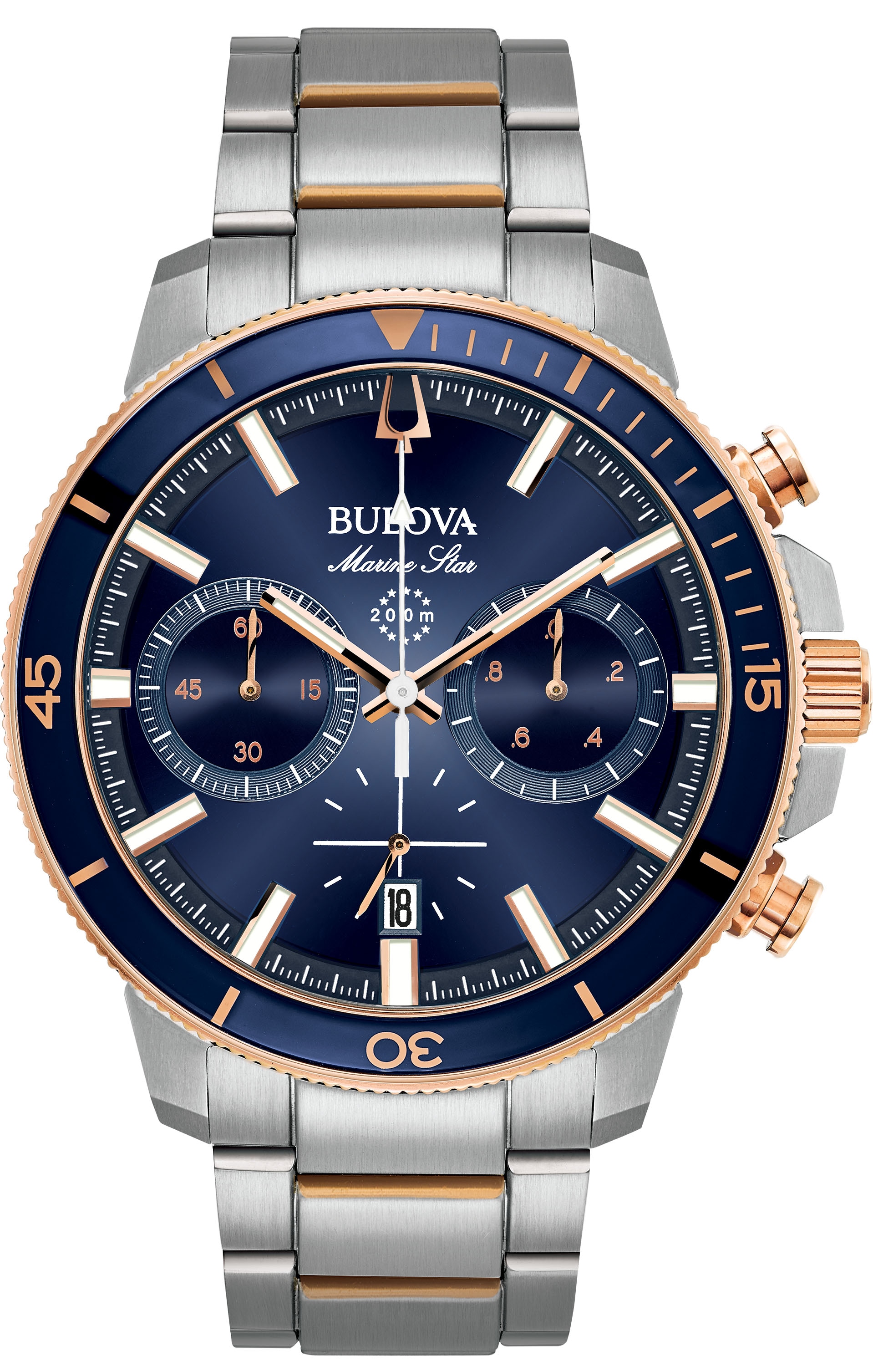 Bulova Chronograph »Marine Star, 98B301«, Armbanduhr, Quarzuhr, Herrenuhr, Edelstahlarmband, Datum