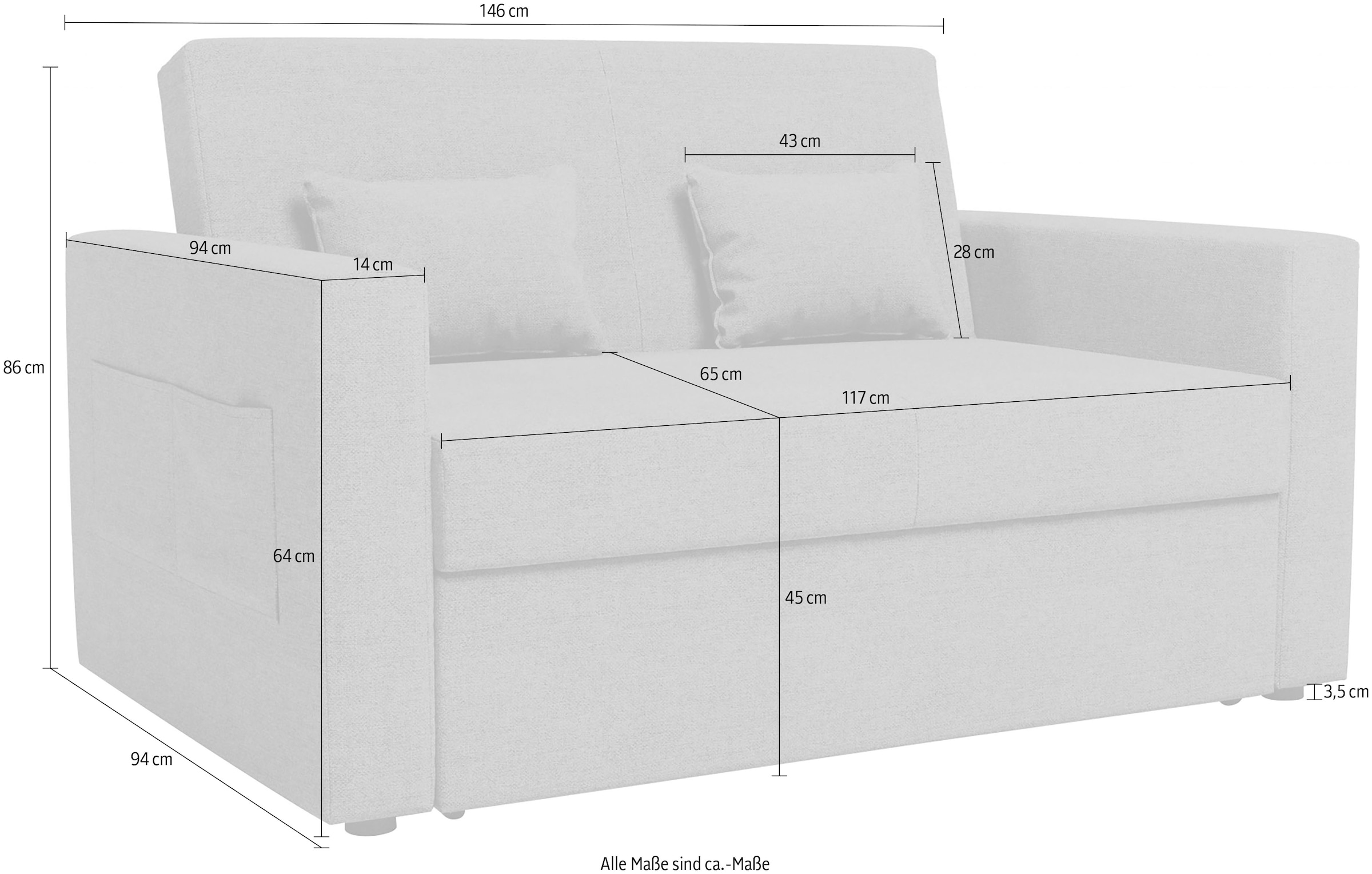 OTTO 2-Sitzer »Ravena«, | Bettfunktion mit Schlafsofa INOSIGN Sofa, kompaktes