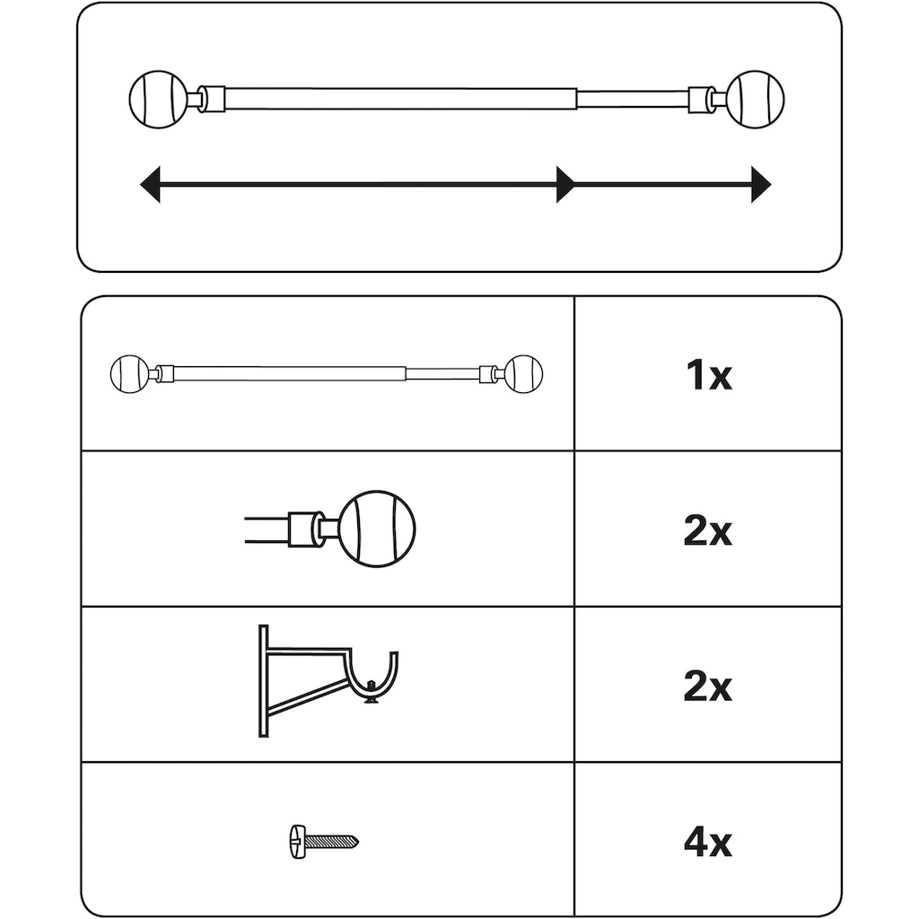 GARDINIA Scheibenstange »Caféhausstange Metall«, 1 läufig-läufig, ausziehbar