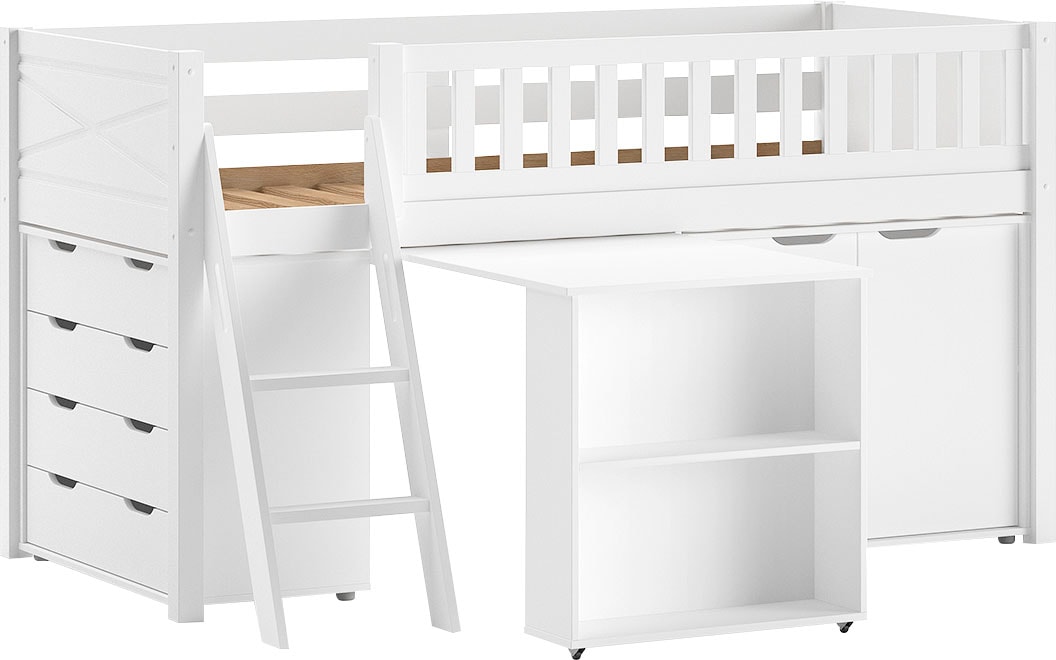 Vipack Spielbett, (Made in Europe), mit viel Funktion auf kleinem Raum, LF 90x200 cm, Kiefer weiß lackiert