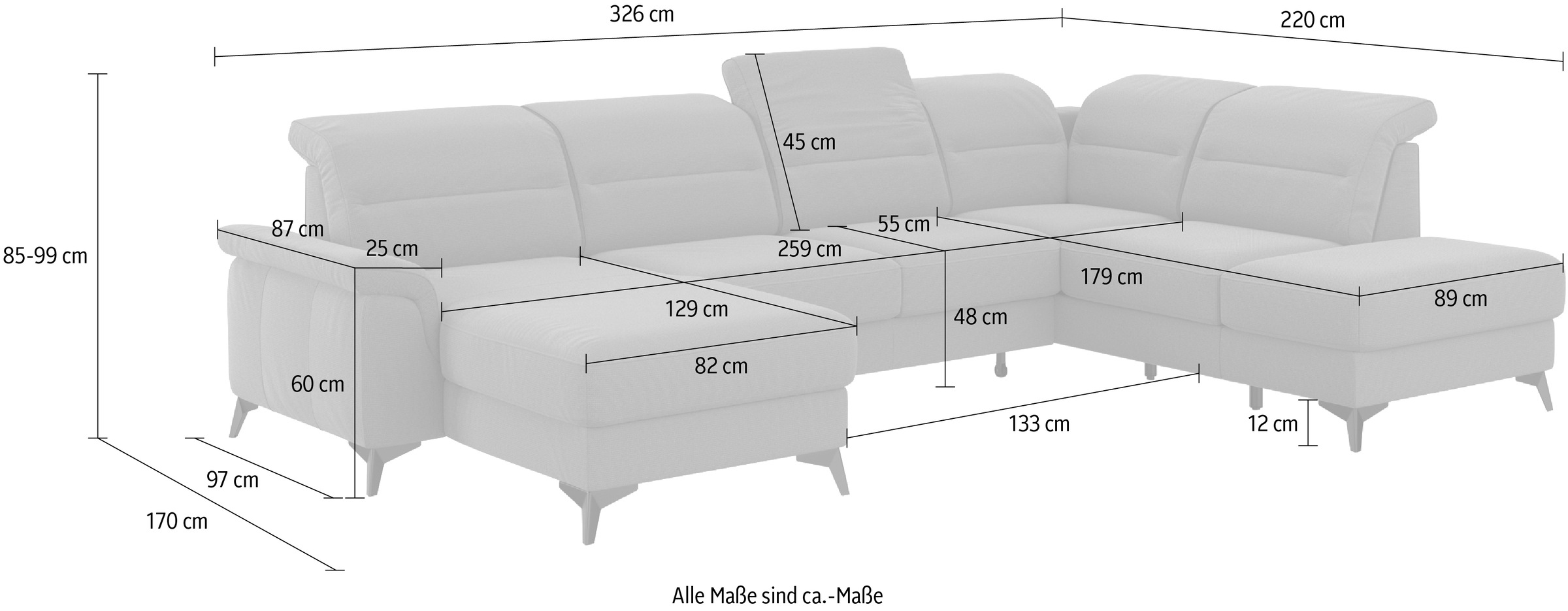 sit&more Wohnlandschaft »Sinatra U-Form«, optional mit Kopfteilverstellung und Armteilfunktion, Metallfüße