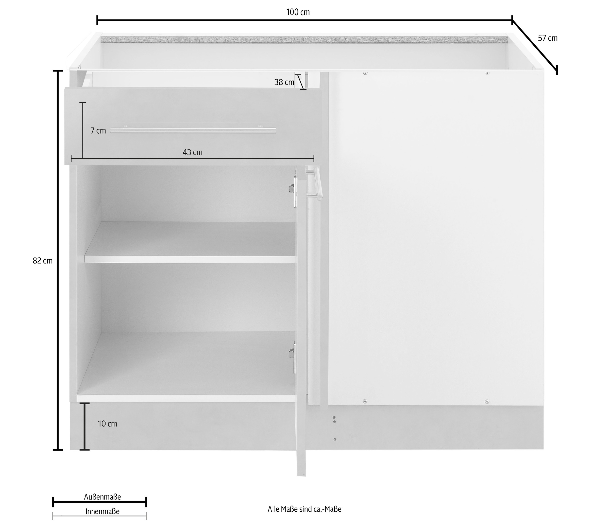 wiho Küchen Eckunterschrank »Flexi2«, Breite 100 cm, Planungsmaß 110 cm, ohne Arbeitsplatte
