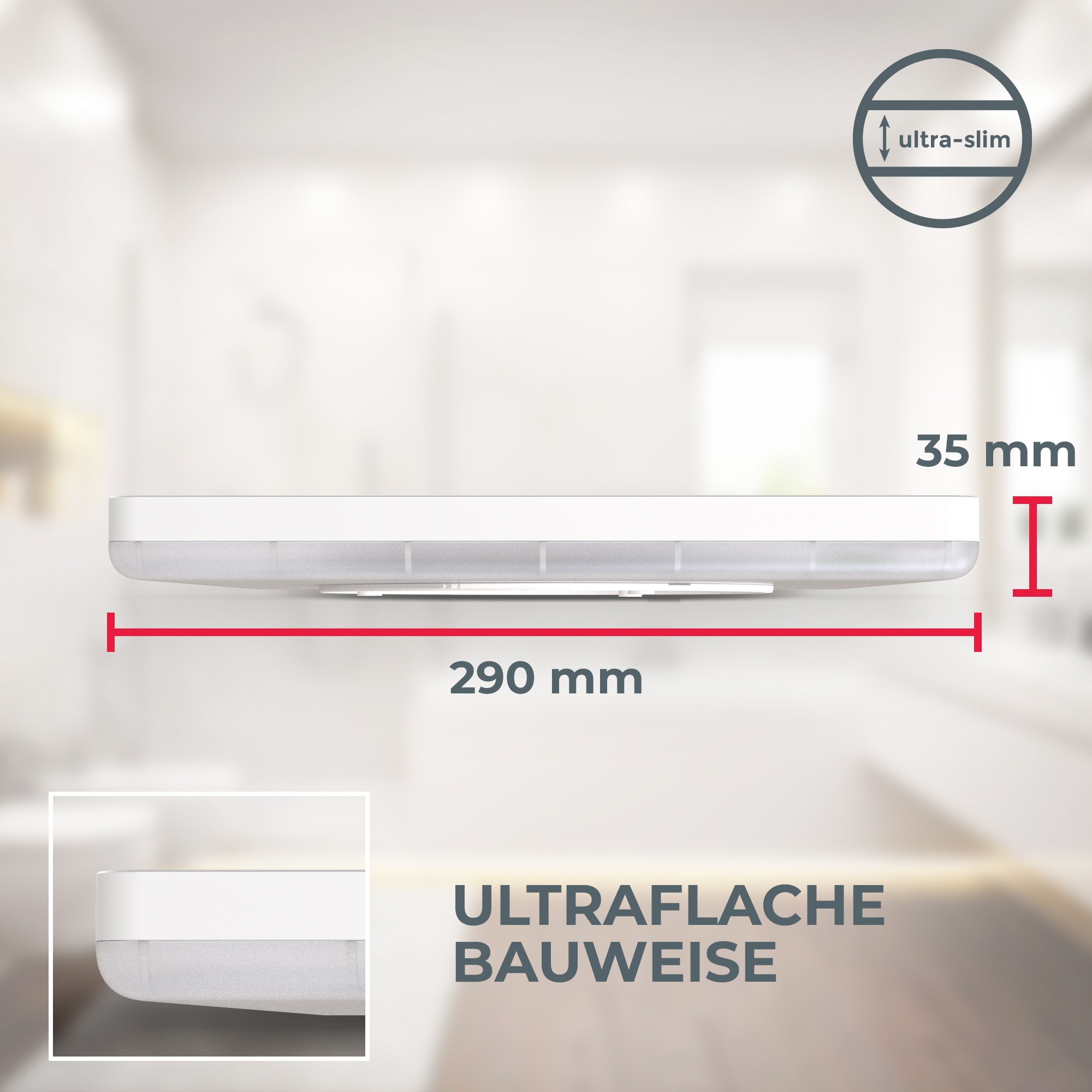 B.K.Licht LED Deckenleuchte »LED Bad-Deckenlampe, mit Backlight, Ultraflach«, 1 flammig, Leuchtmittel LED-Modul | LED fest integriert, Indirektes Licht, 18W, 4.000K, 2400Lm, IP44, L:29cm