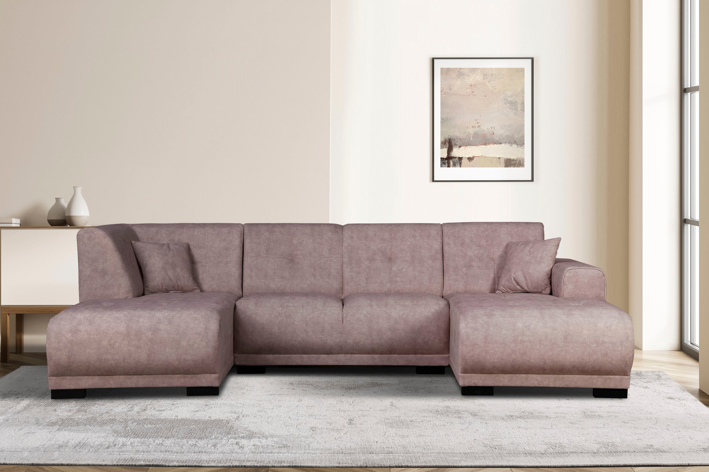 Home affaire Wohnlandschaft »Langeland U-Form«, incl. 2 Zierkissen, Recamiere wahlweise links oder rechts
