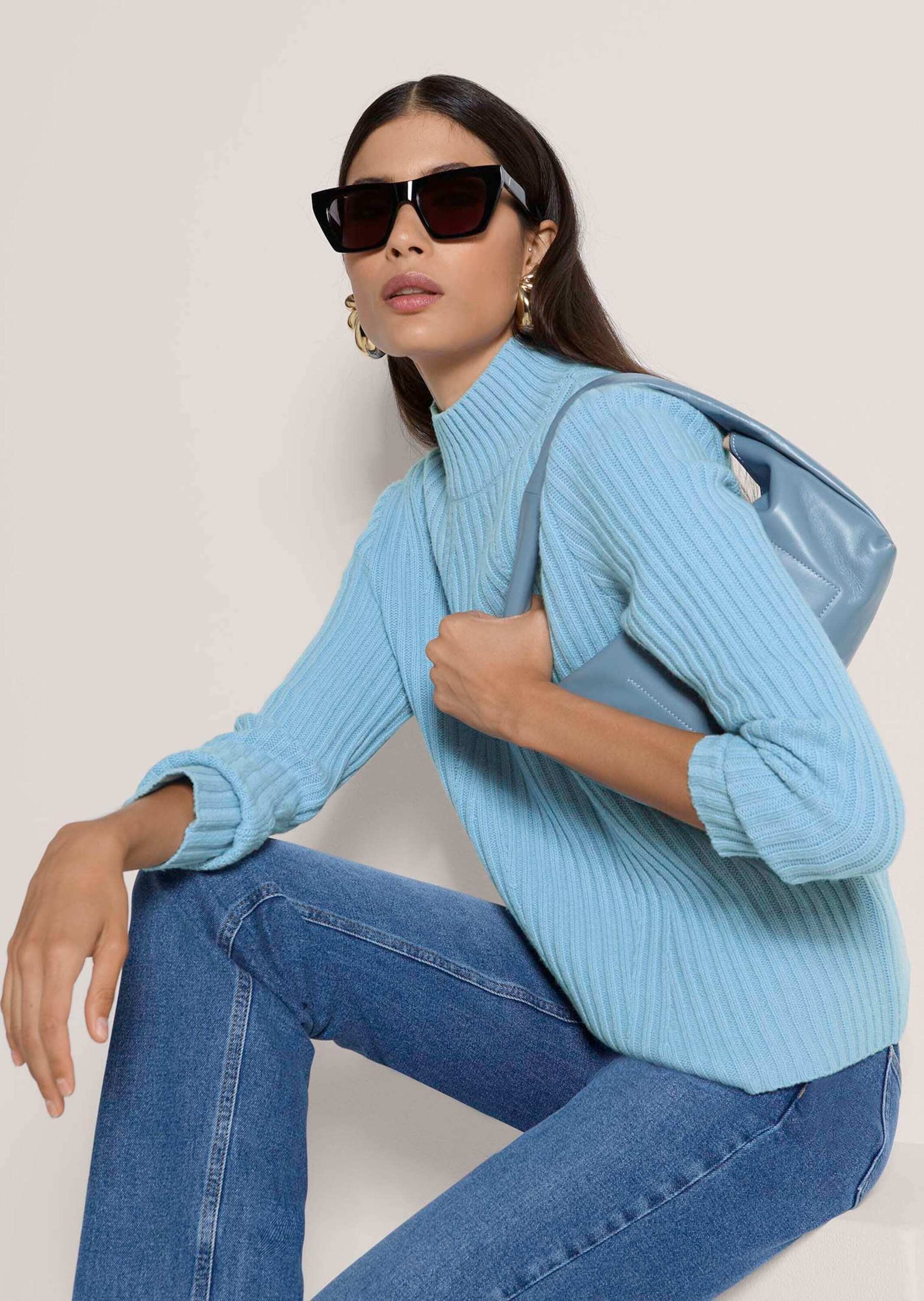 MADELEINE Stehkragenpullover »Schurwollpullover Winterpullover mit Stehkragen« Rippenstrick-Muster