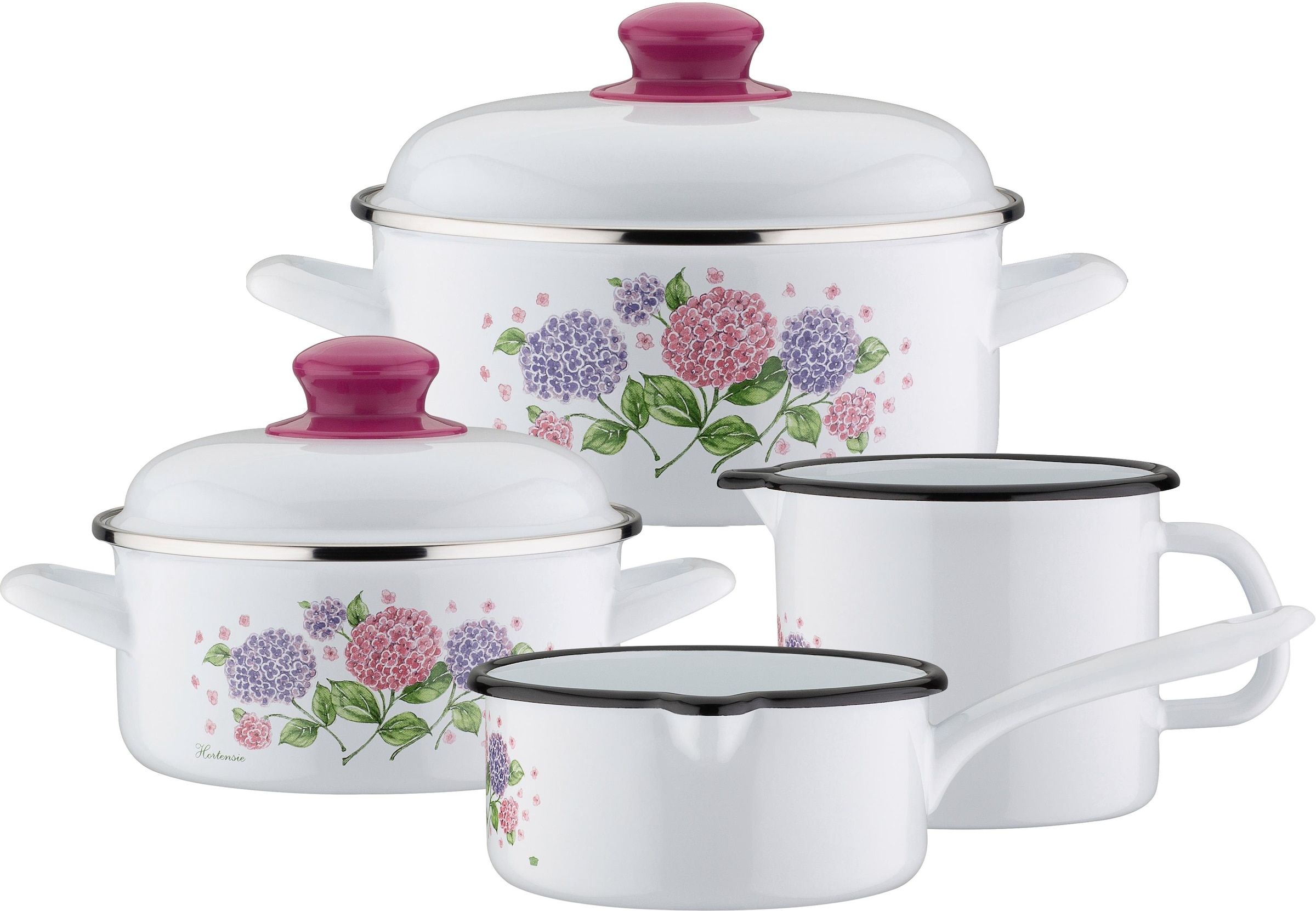 GSW Topf-Set »Hortensie«, (Set, 6 bei Induktion Stahl-Emaille, OTTO tlg.)