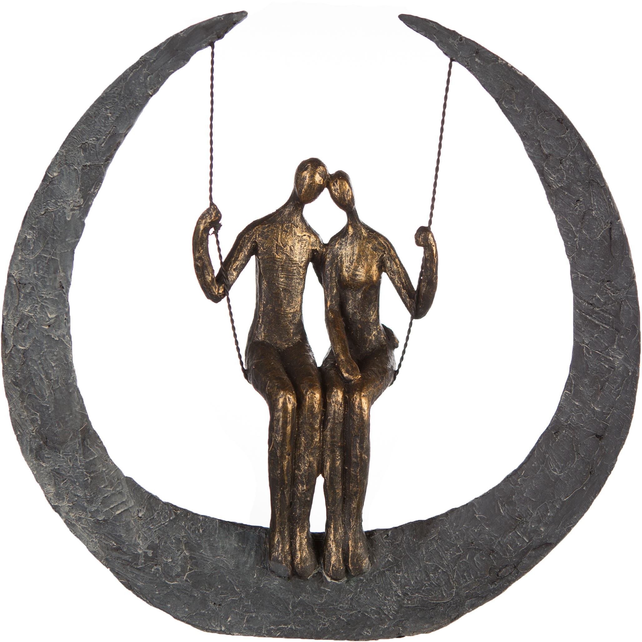 Casablanca by Gilde Dekofigur »Skulptur Swing, bronzefarben/grau«, (1 St.), Dekoobjekt, Höhe 30, Pärchen auf Schaukel, mit Spruchanhänger, Wohnzimmer