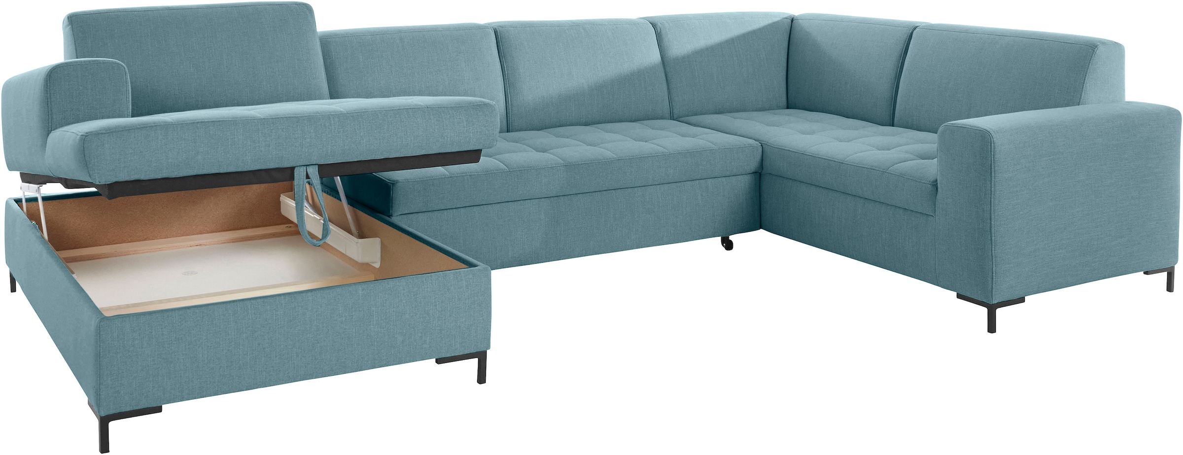 OTTO products Wohnlandschaft »Grazzo, aktuelle Steppung im Sitz, viel Platz, U-Form, Breite 332cm«, hochwertige Stoffe aus recyceltem Material, Steppung im Sitzbereich