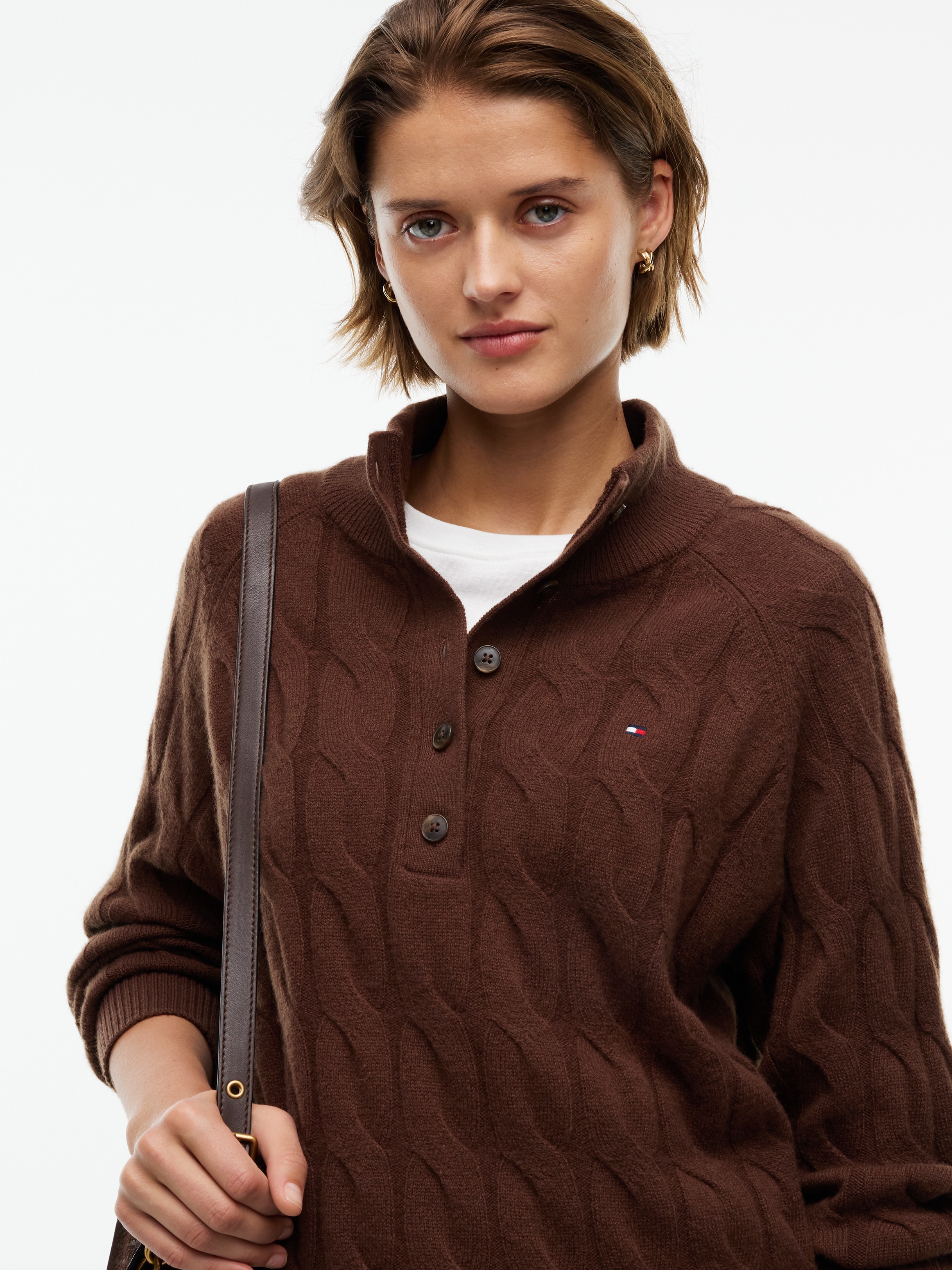 Tommy Hilfiger Wollpullover »SOFT WOOL CABLE MK-NK HENLEY« Wolle, mit Zopfmuster